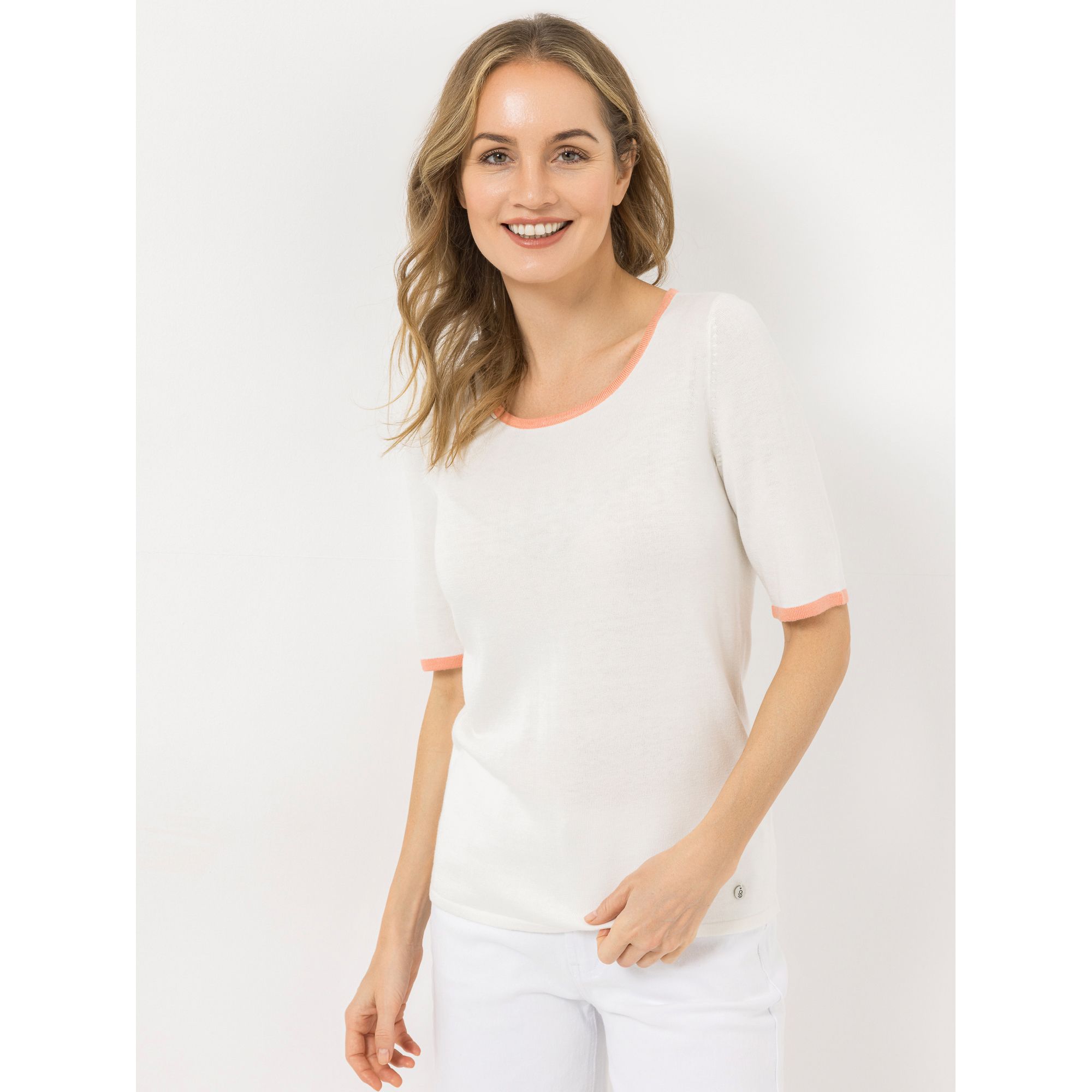 STRANDFEIN Pullover, 1/2-Arm Rundhalsausschnitt Kontrastkanten figurumspielend