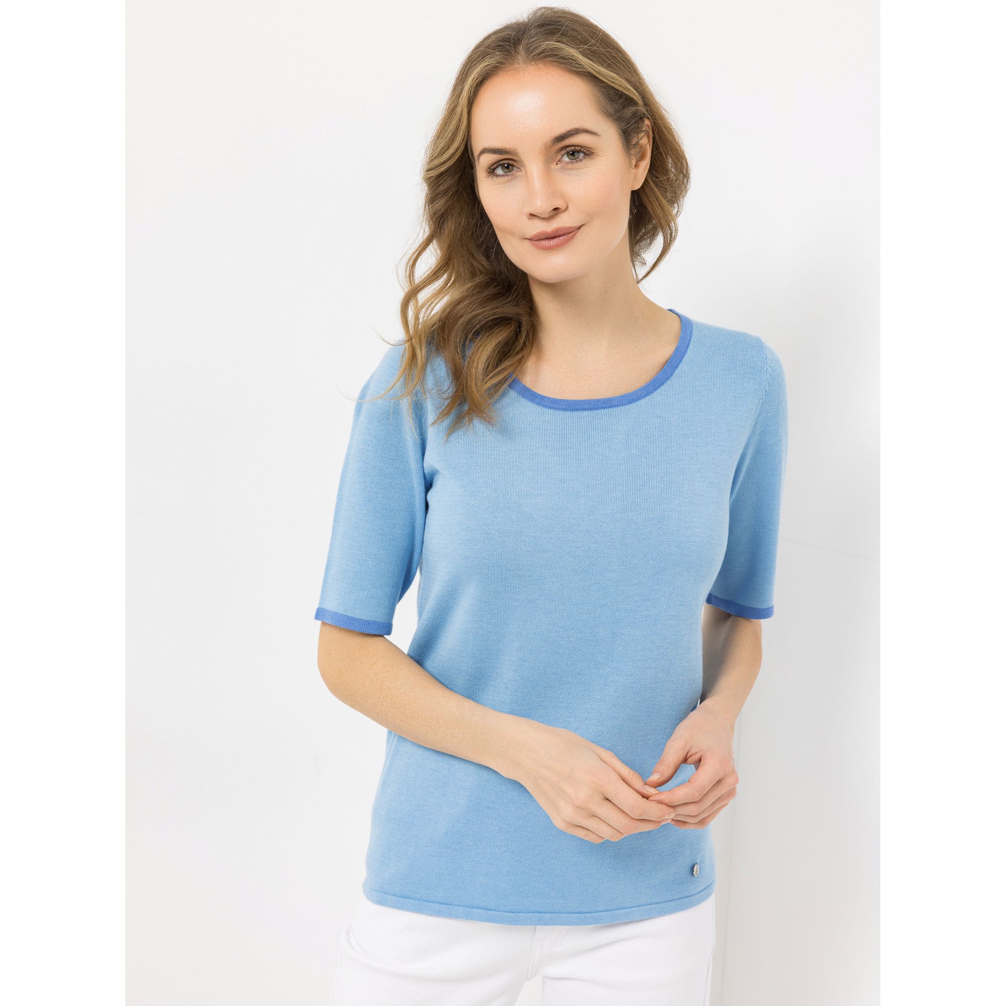 STRANDFEIN Pullover, 1/2-Arm Rundhalsausschnitt Kontrastkanten figurumspielend