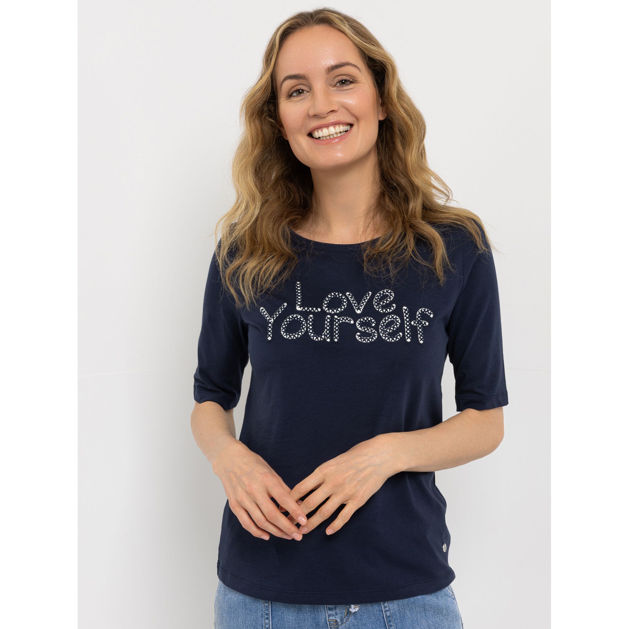 STRANDFEIN Shirt, 1/2-Arm Rundhalsausschnitt Stickerei mit Kordel figurumspielend