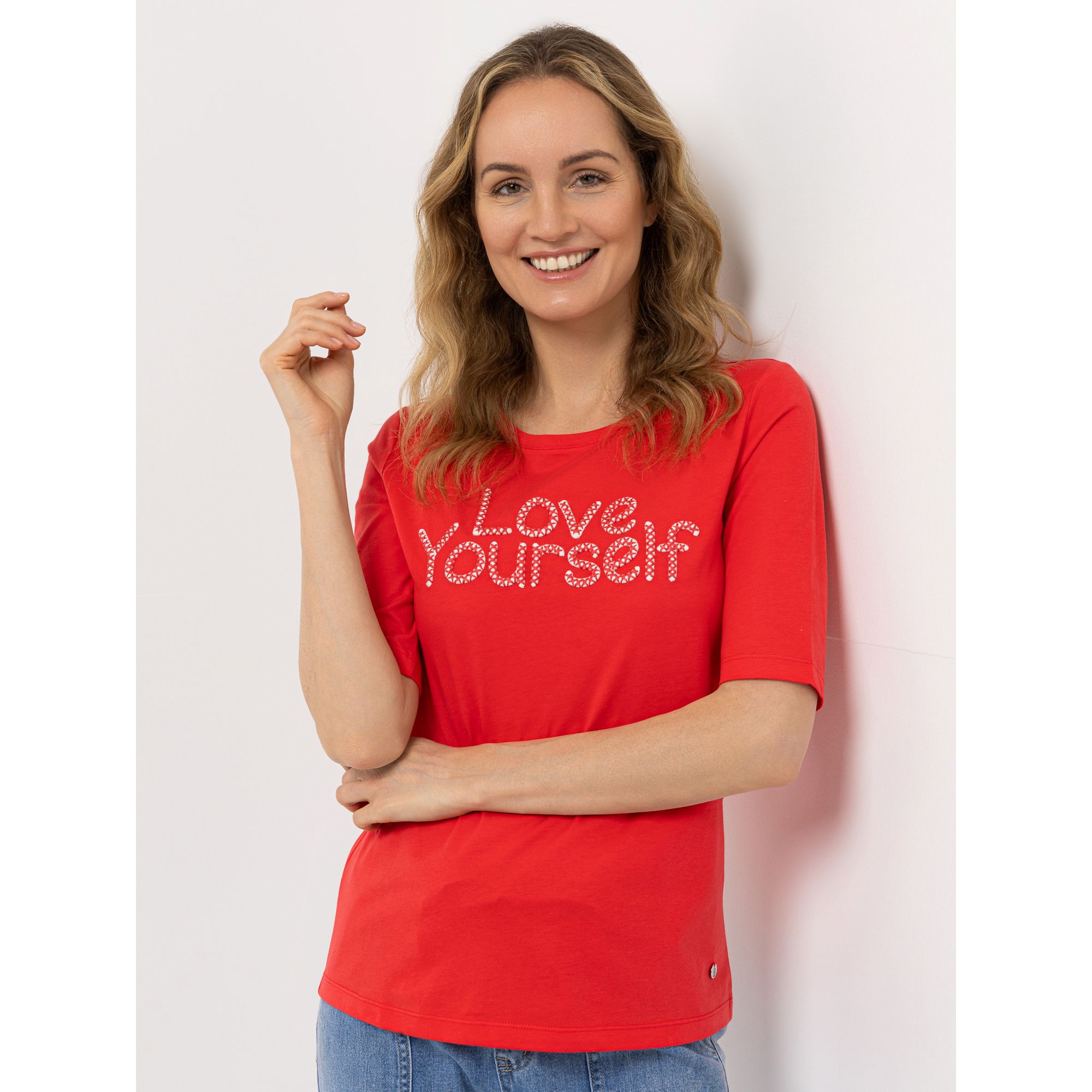 STRANDFEIN Shirt, 1/2-Arm Rundhalsausschnitt Stickerei mit Kordel figurumspielend