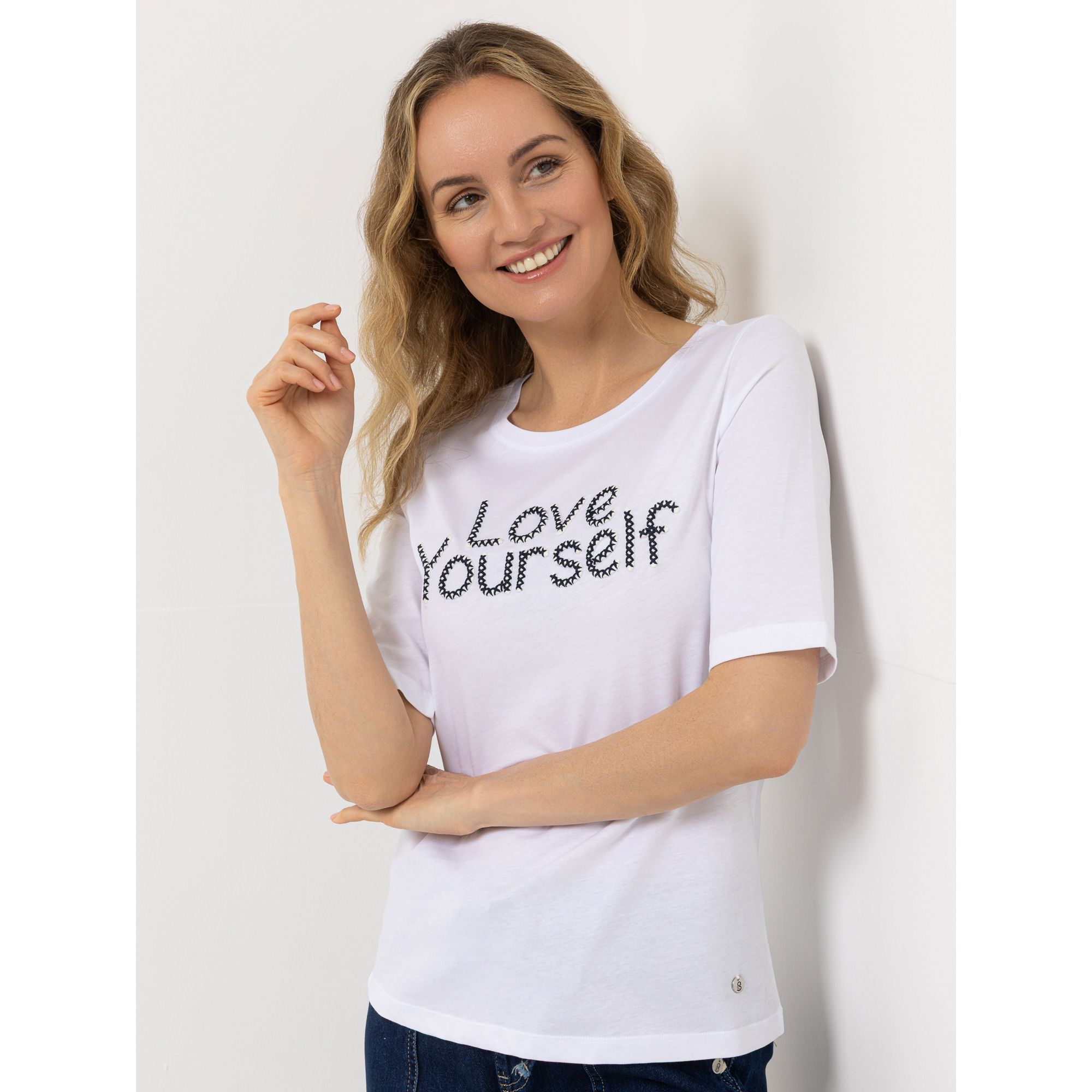 STRANDFEIN Shirt, 1/2-Arm Rundhalsausschnitt Stickerei mit Kordel figurumspielend