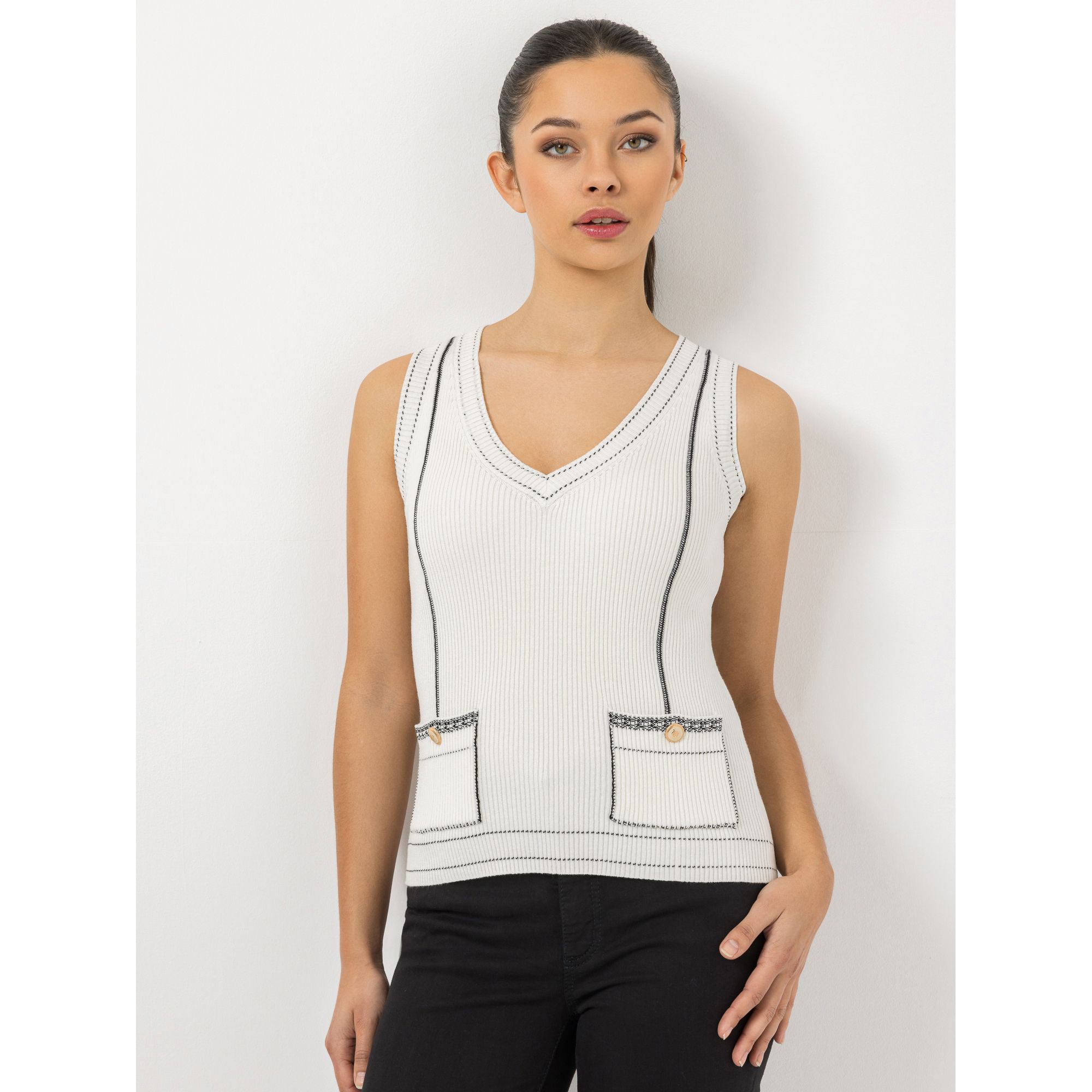 STEFFEN SCHRAUT Strick-Top V-Ausschnitt Kontrast-Details figurbetont