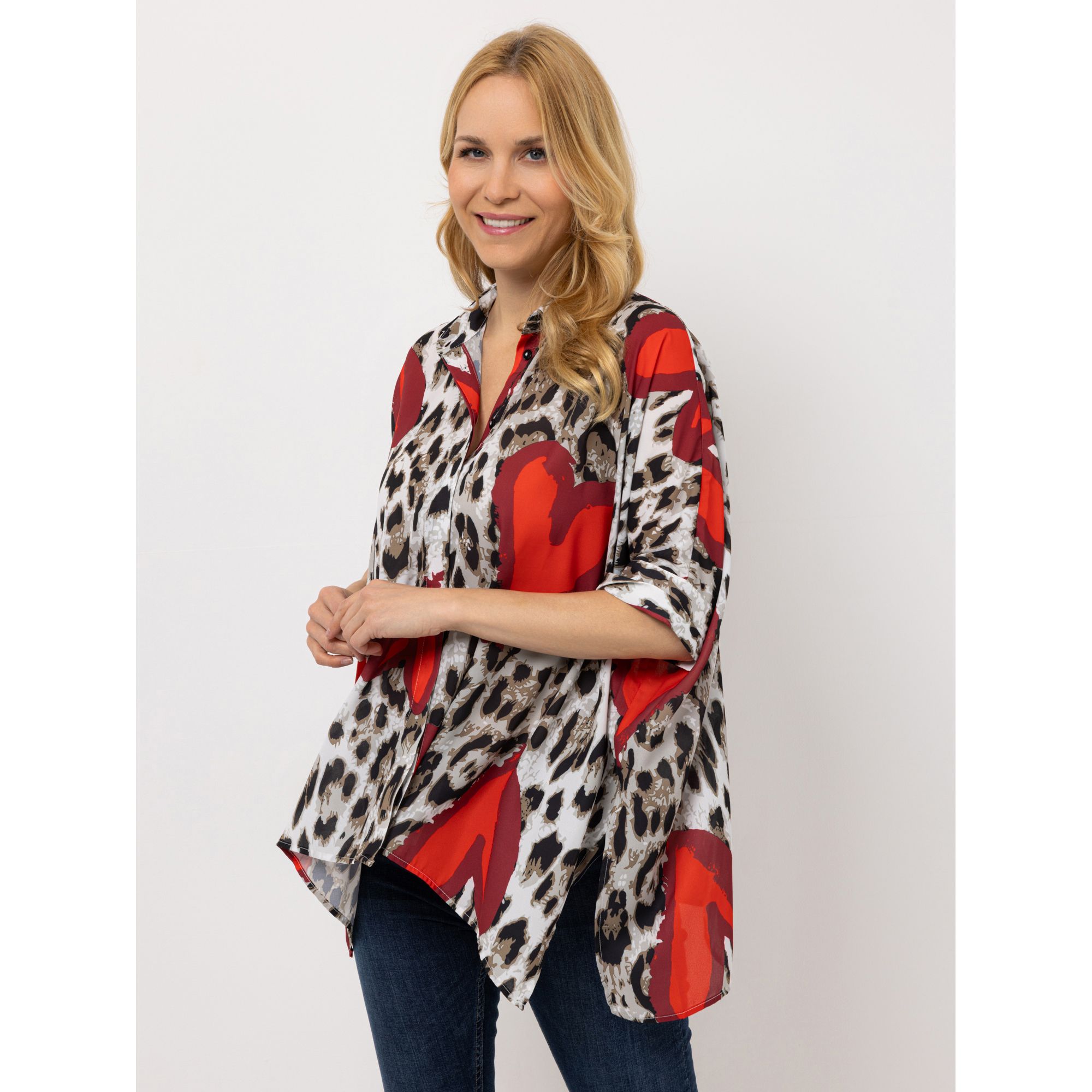 DINE 'N' DANCE Bluse, 3/4-Arm Kragen Allover-Druck oversize