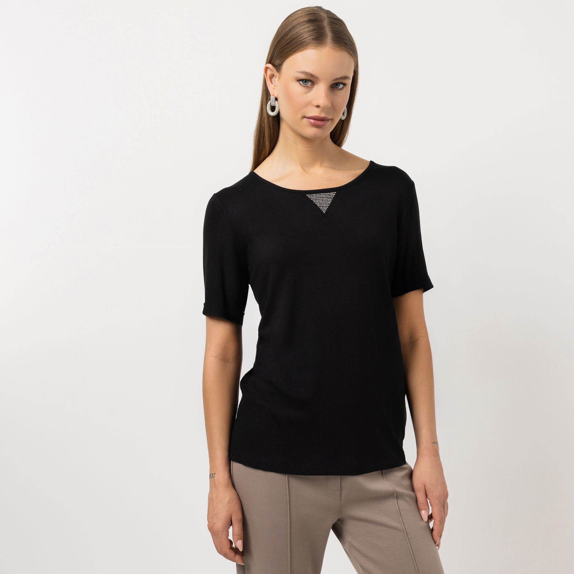 STEFFEN SCHRAUT Shirt 1/2-Arm Rundhalsauschnutt Strass-Detail figurumspielend