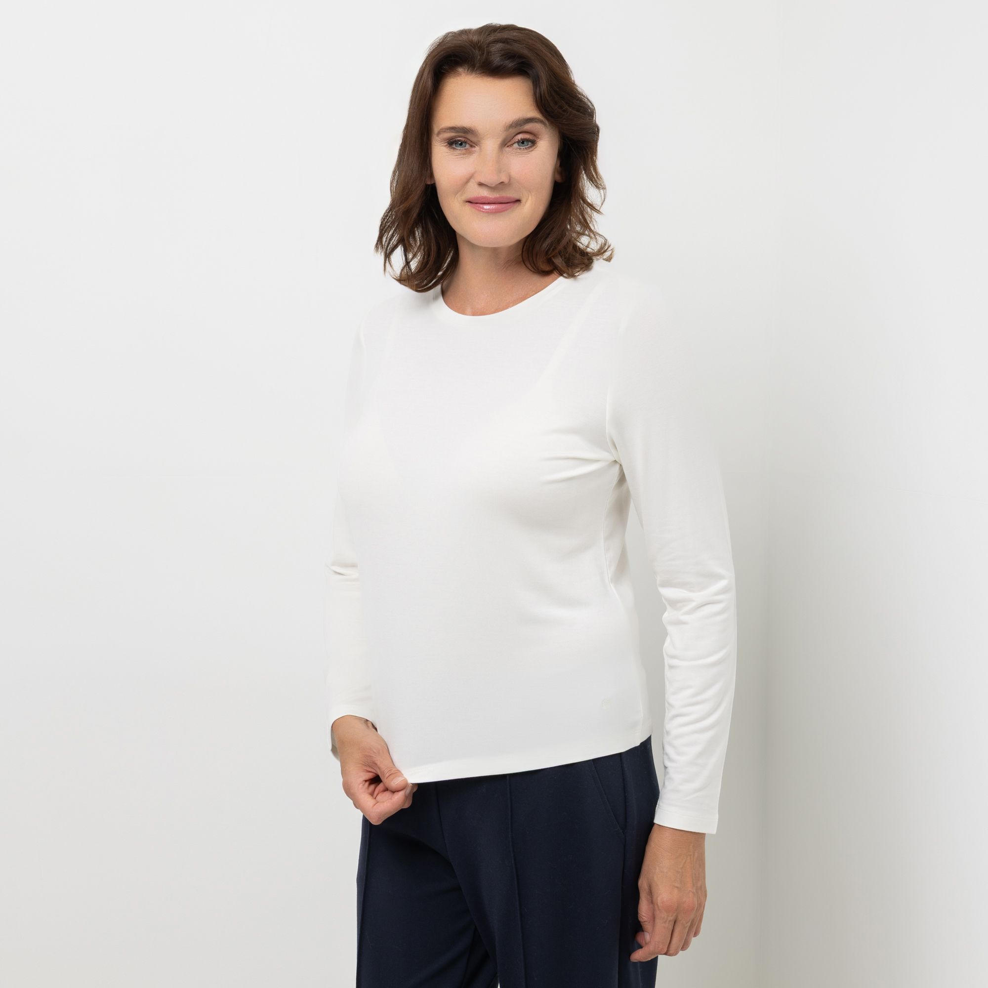 EVA LUTZ Shirt, Langarm Rundhalsausschnitt Logo-Druck figurumspielend
