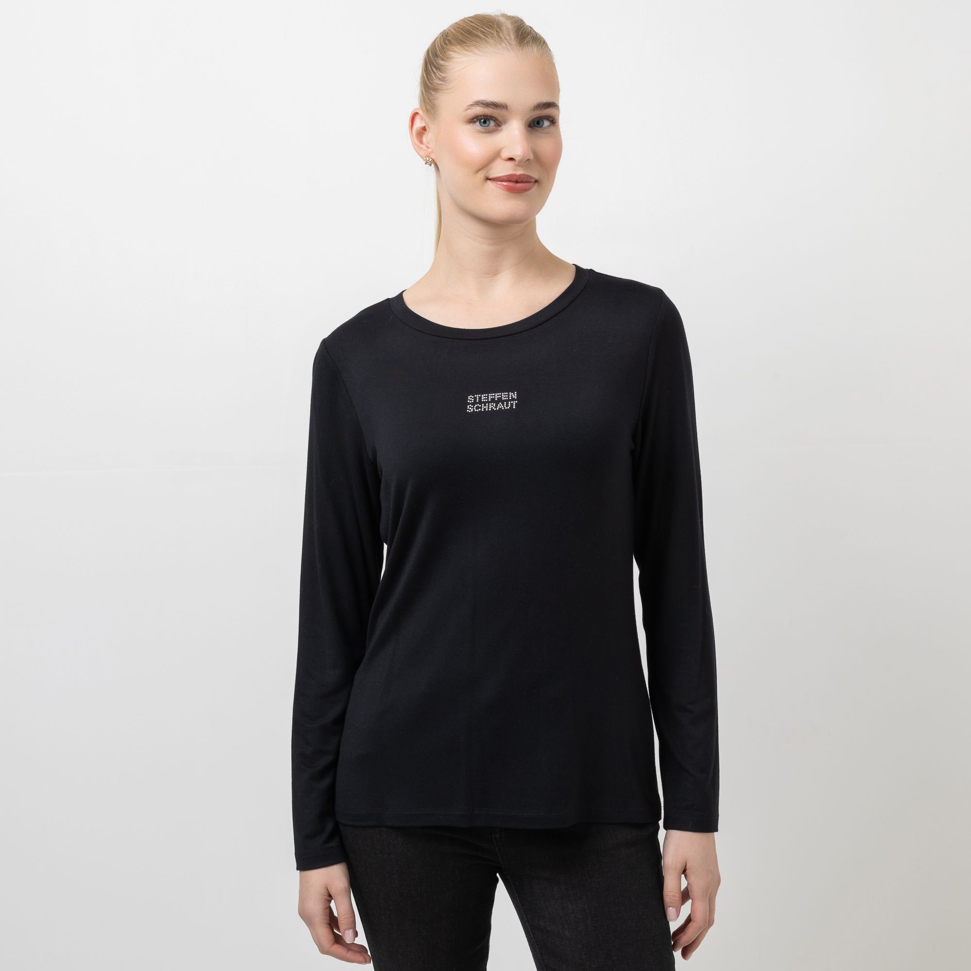 STEFFEN SCHRAUT Shirt, Langarm Rundhalsausschnitt Strass-Detail figurumspielend
