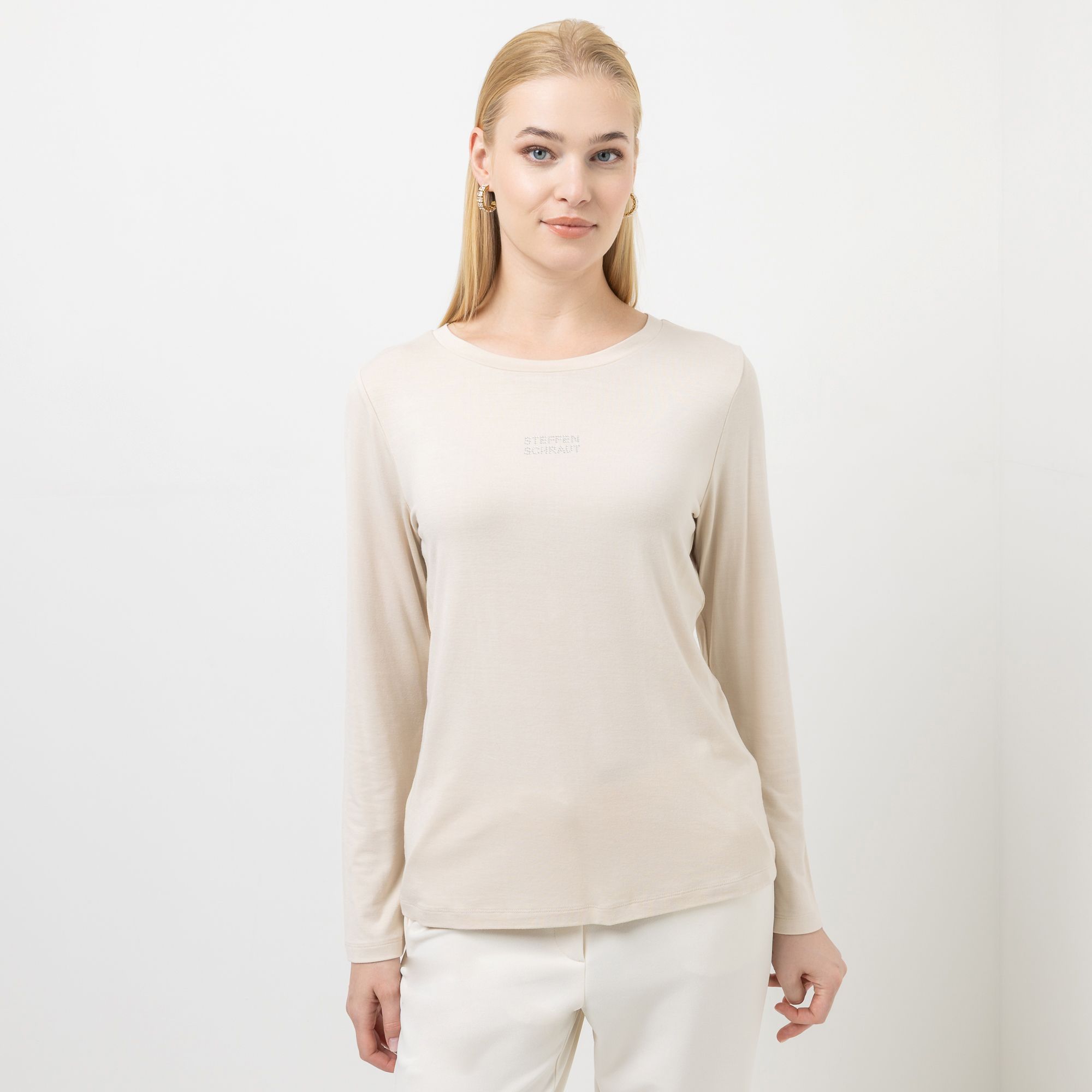 STEFFEN SCHRAUT Shirt, Langarm Rundhalsausschnitt Strass-Detail figurumspielend