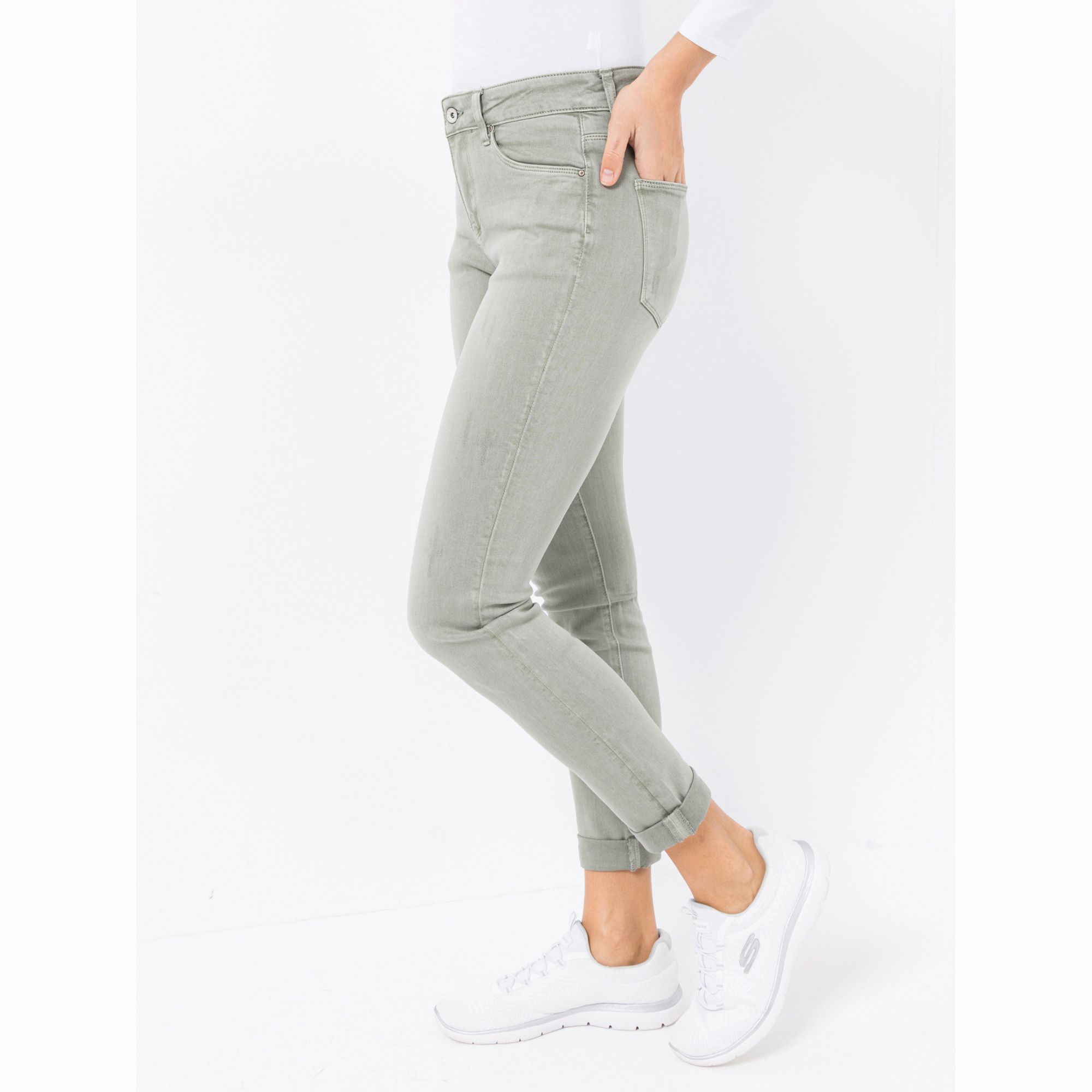 DINE 'N' DANCE Jeanshose Salsa 5-Pocket-Style Umschlag am Saum leichter Used-Effekt