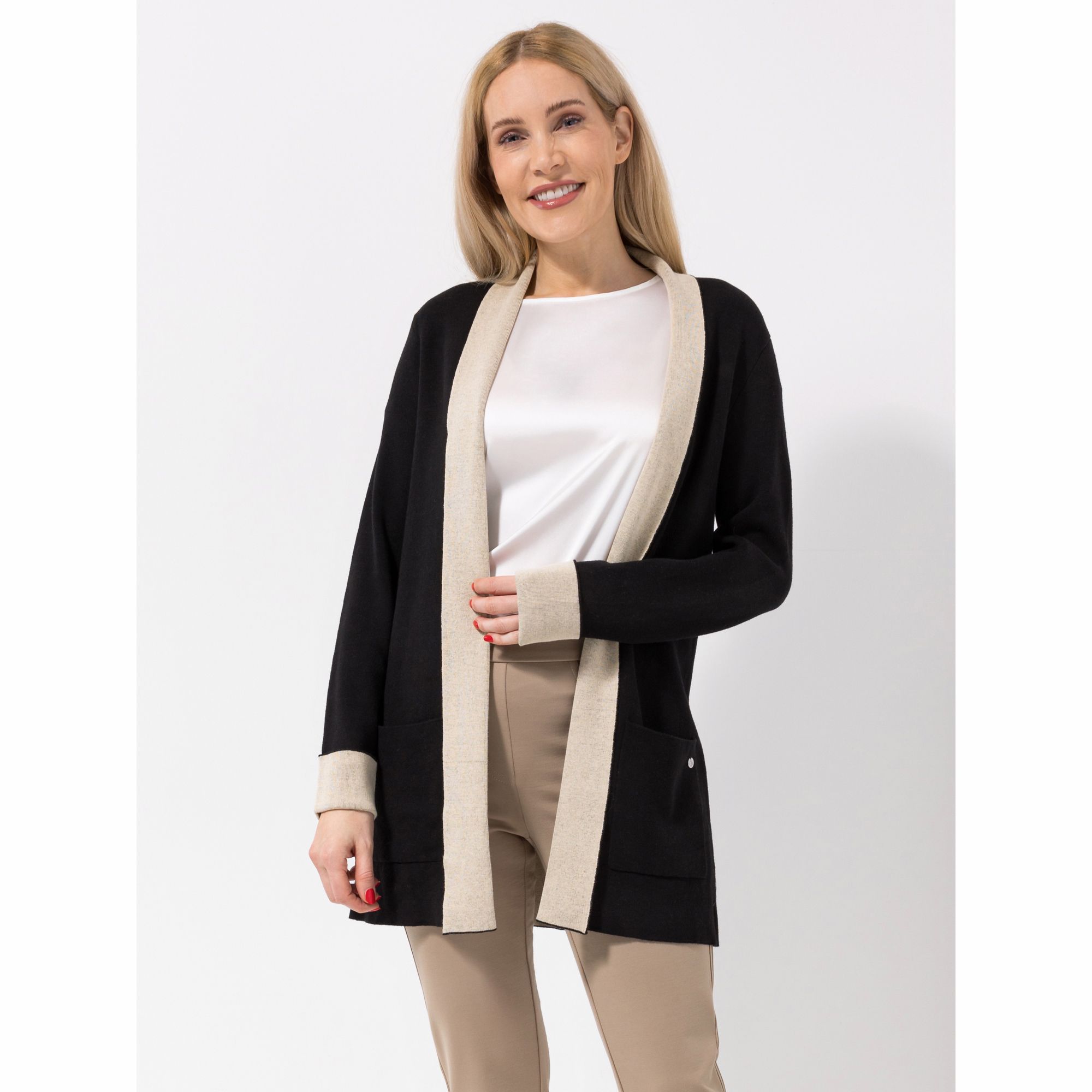 EVA LUTZ Longcardigan, Langarm offene Front 2 aufgesetzte Taschen figurumspielend