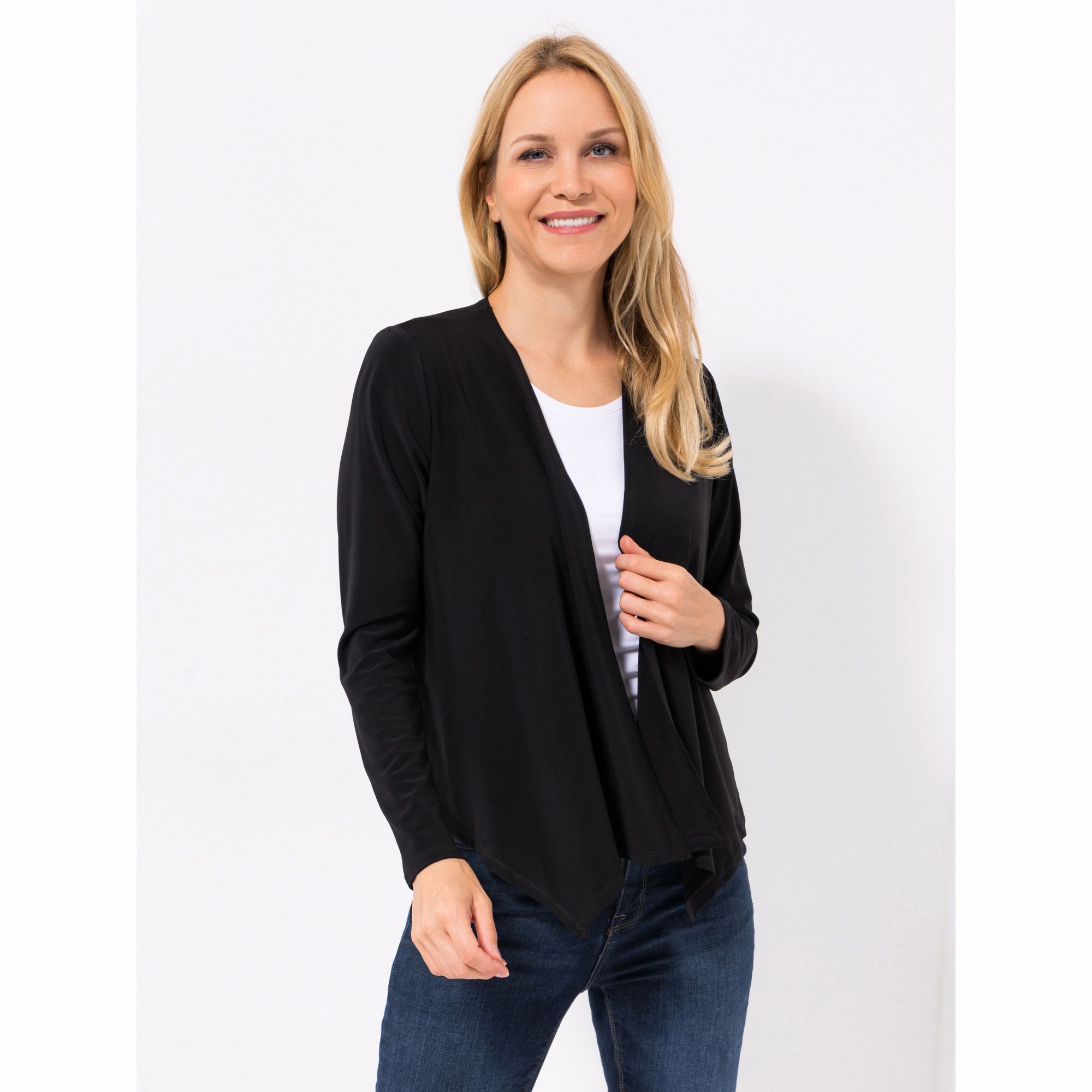 KIM & CO. Cardigan, 1/1-Arm Deluxe Brazil Knit offene Front figurumspielend