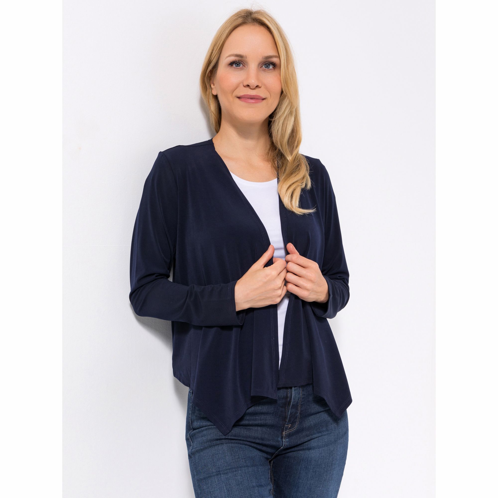 KIM & CO. Cardigan, 1/1-Arm Deluxe Brazil Knit offene Front figurumspielend