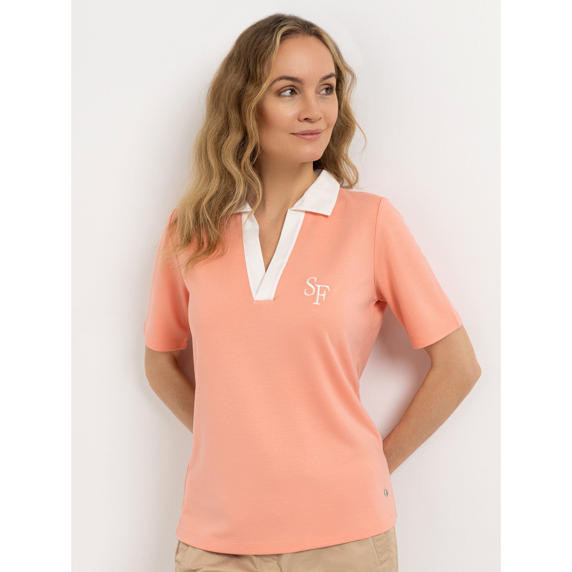 STRANDFEIN Poloshirt, 1/2-Arm V-Ausschnitt Webkragen Logostickerei