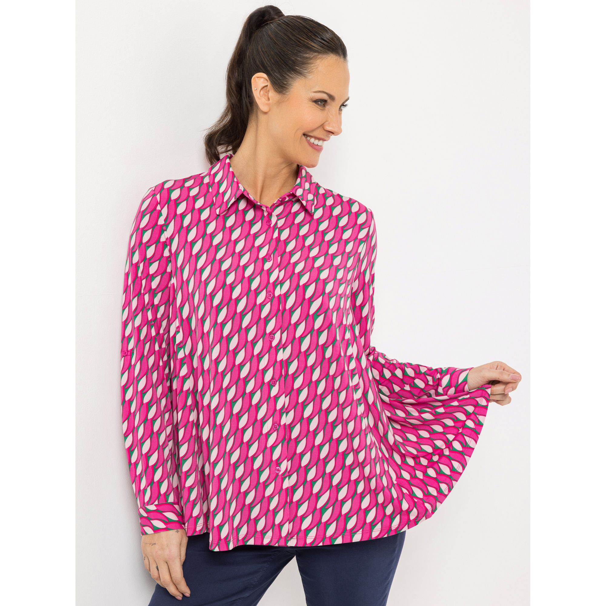 STEFFEN SCHRAUT Jerseybluse Sanremo Knopfleiste ausgestellter Saum leger weit