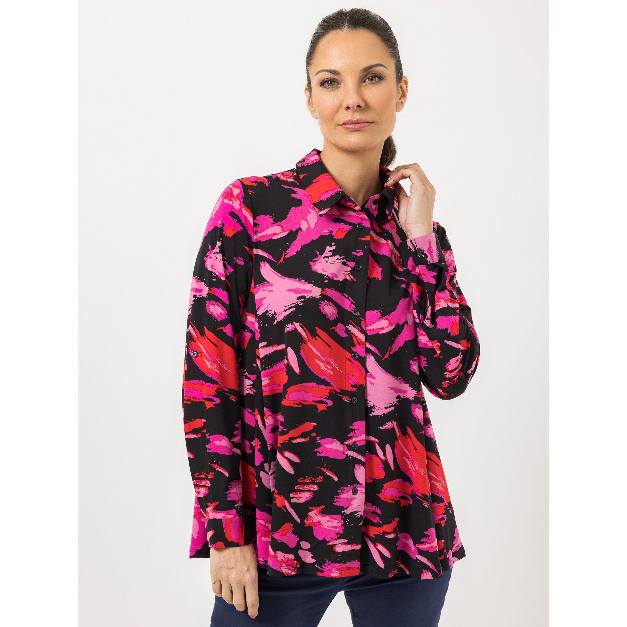 STEFFEN SCHRAUT Jerseybluse Sanremo Knopfleiste ausgestellter Saum leger weit