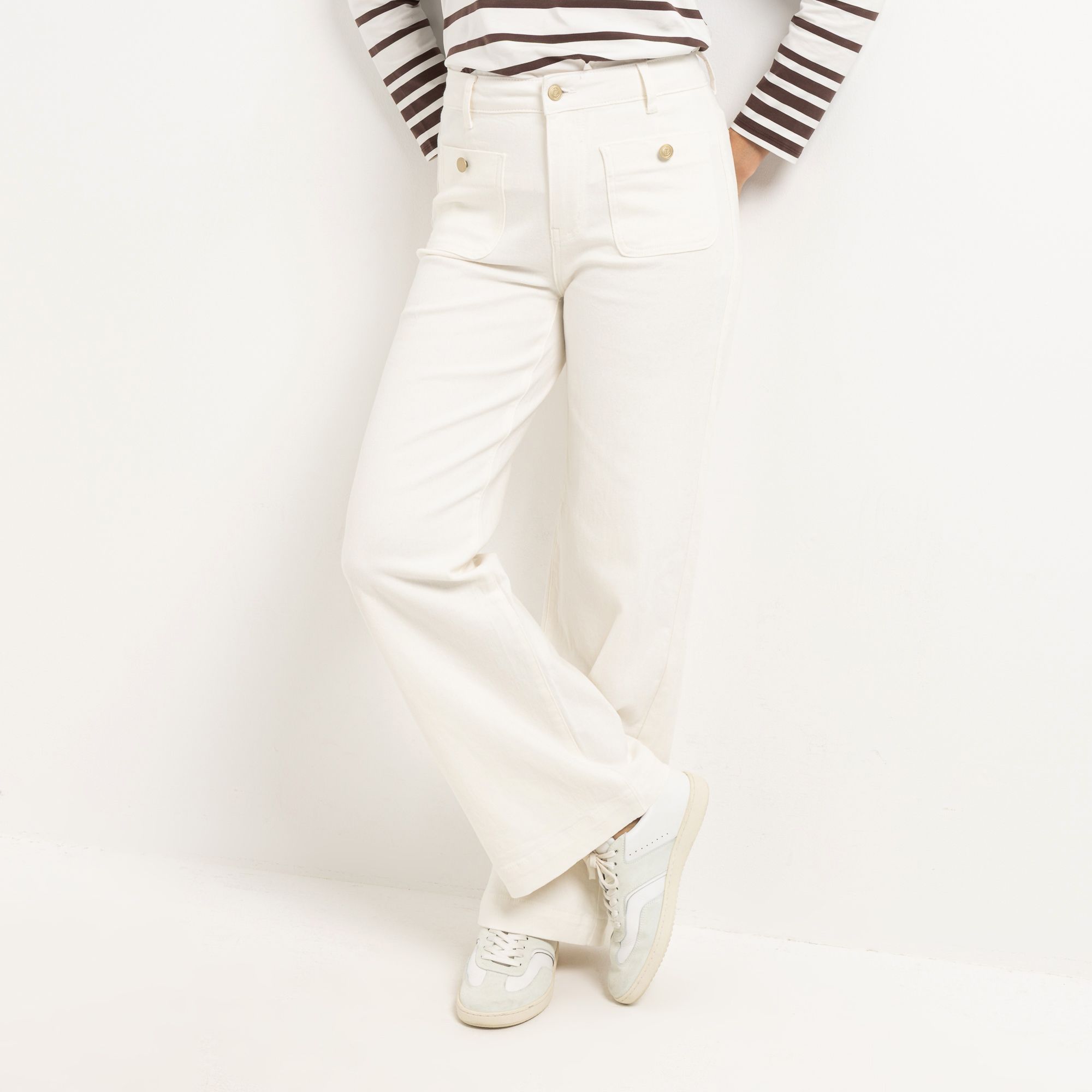 STRANDFEIN Jeanshose lange Form aufgesetzte Taschen weites Bein