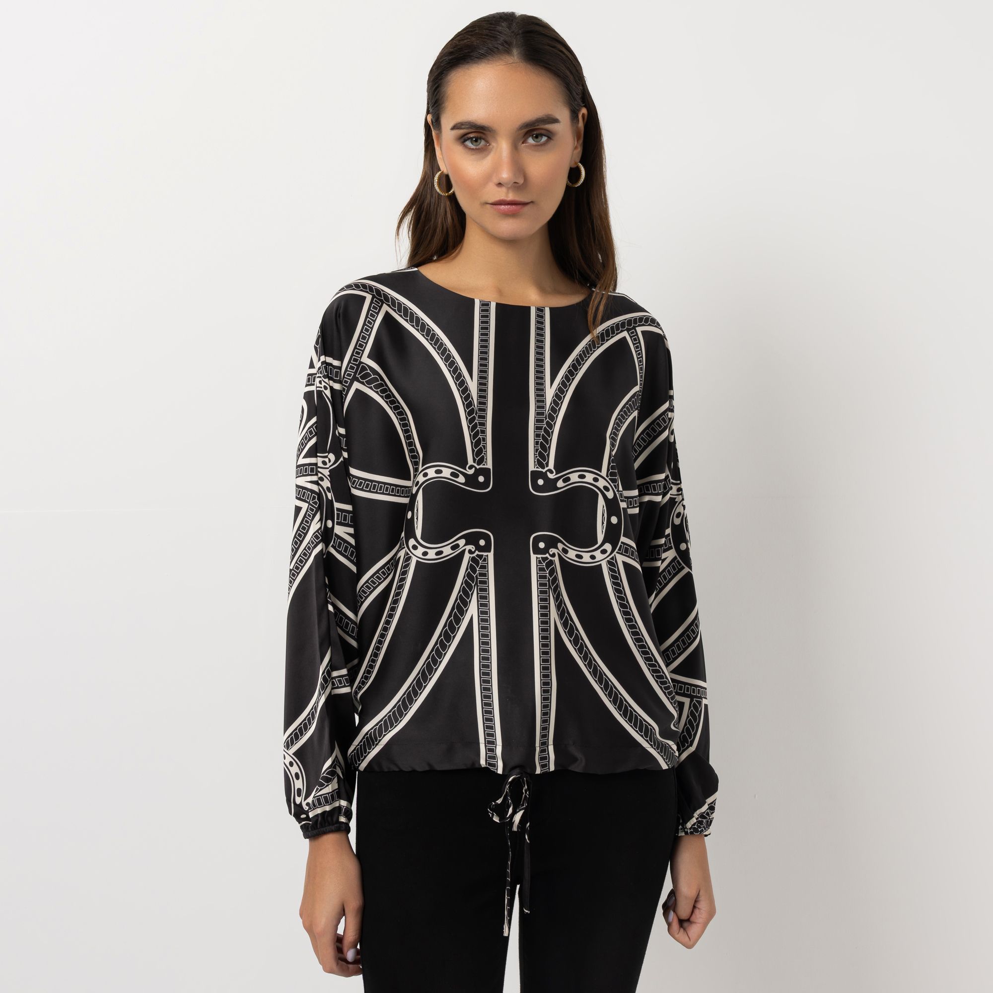 STEFFEN SCHRAUT Bluse Rundhalsausschnitt Bindebänder figurumspielend