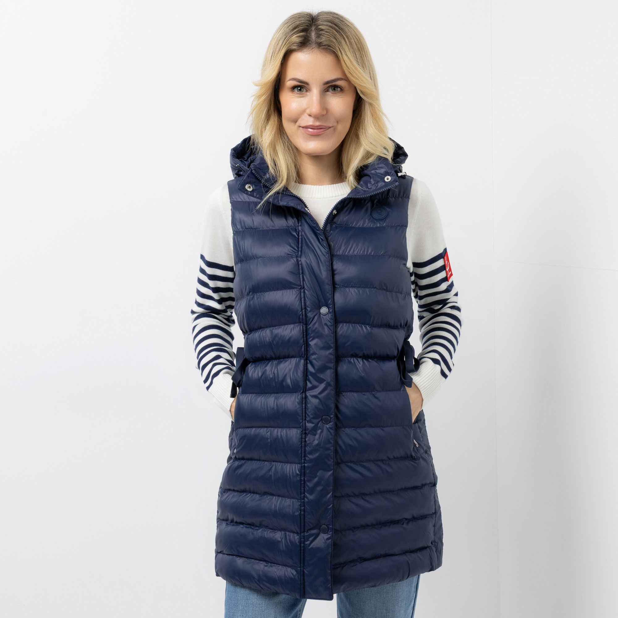 STRANDFEIN Steppweste abnehmbare Kapuze 2-Wege-Reißverschluss figurumspielend