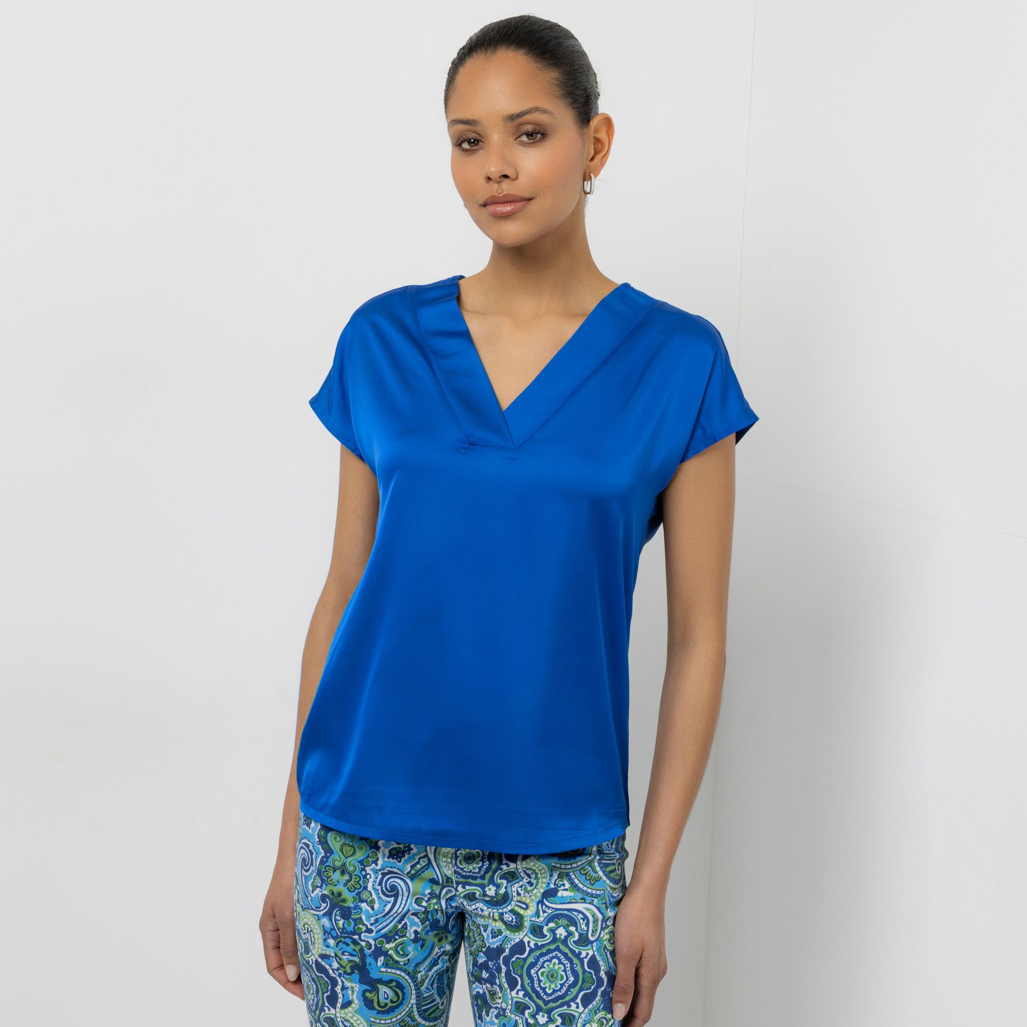 STEFFEN SCHRAUT Blusenshirt V-Ausschnitt Materialmix figurumspielend