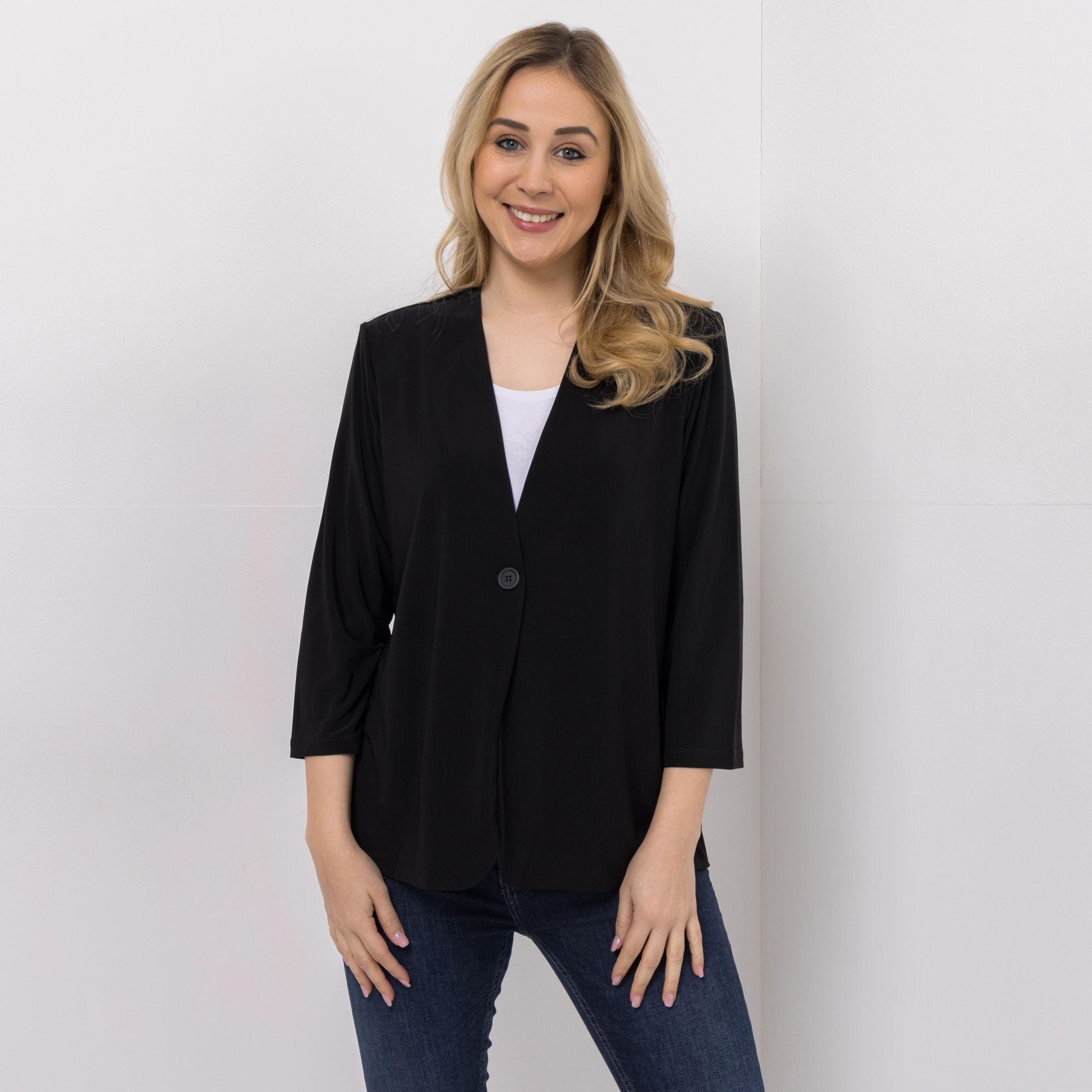 KIM & CO. Cardigan, 7/8-Arm Deluxe Brazil Knit 1 Knopf Verschluss leger