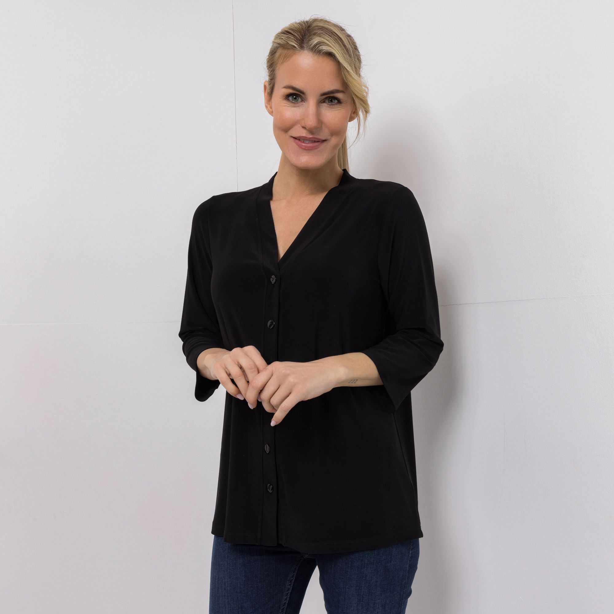 KIM & CO. Cardigan, 3/4-Arm Brazil Knit Jersey Knopfleiste figurumspielend