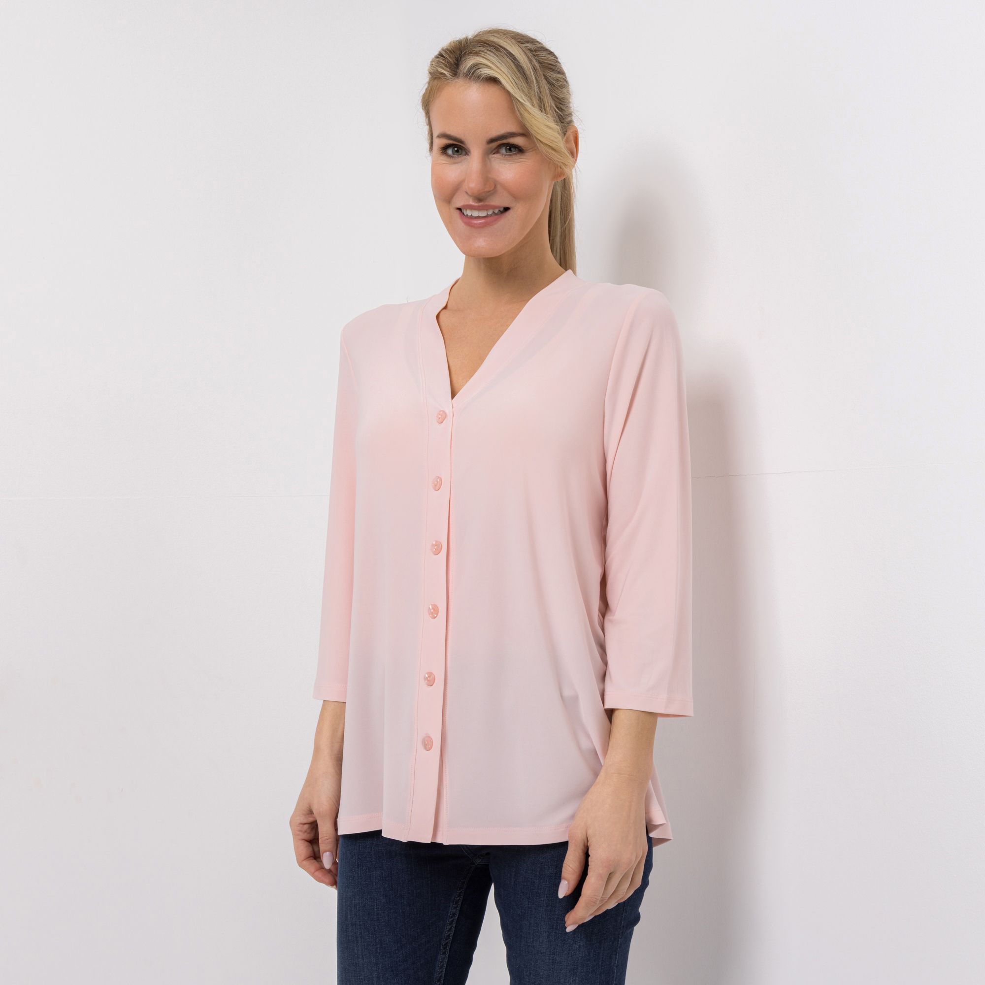 KIM & CO. Jerseybluse, 3/4-Arm Brazil Knit Jersey Knopfleiste figurumspielend