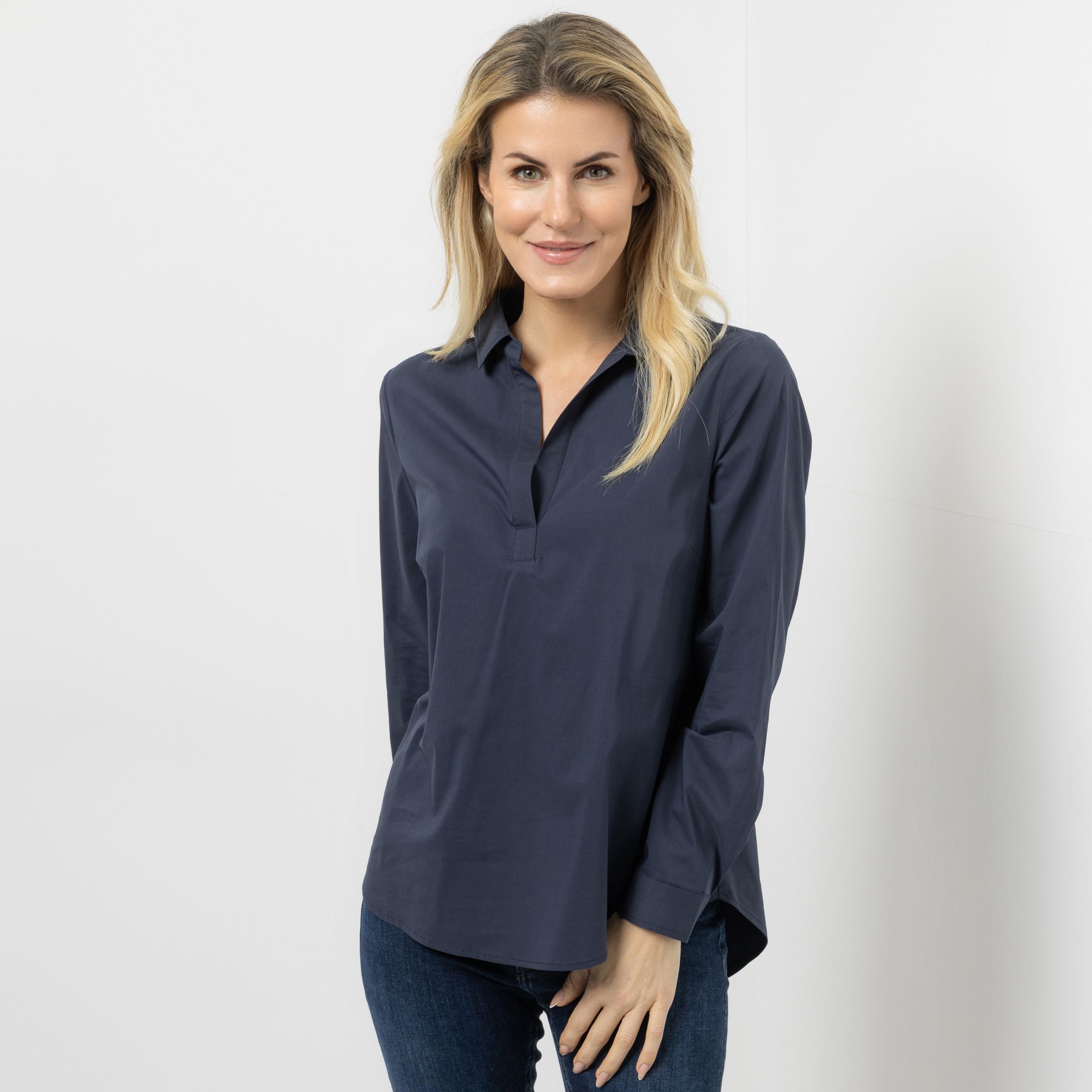 DINE 'N' DANCE Bluse, 1/1-Arm Blusenkragen Manschetten leger weit