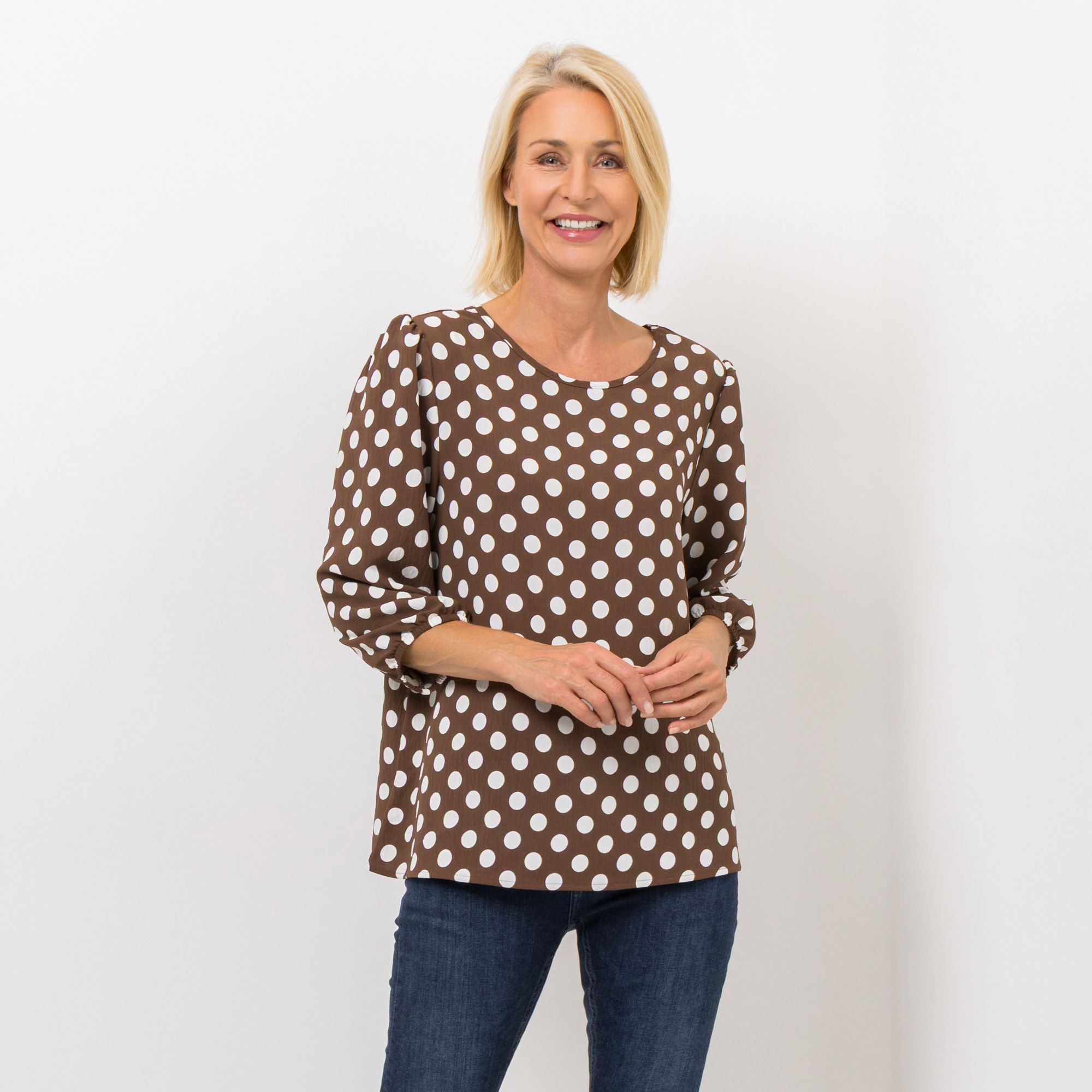 KIM & CO. Bluse, 3/4-Arm Struktur-Popeline Rundhalsausschnitt figurumspielend