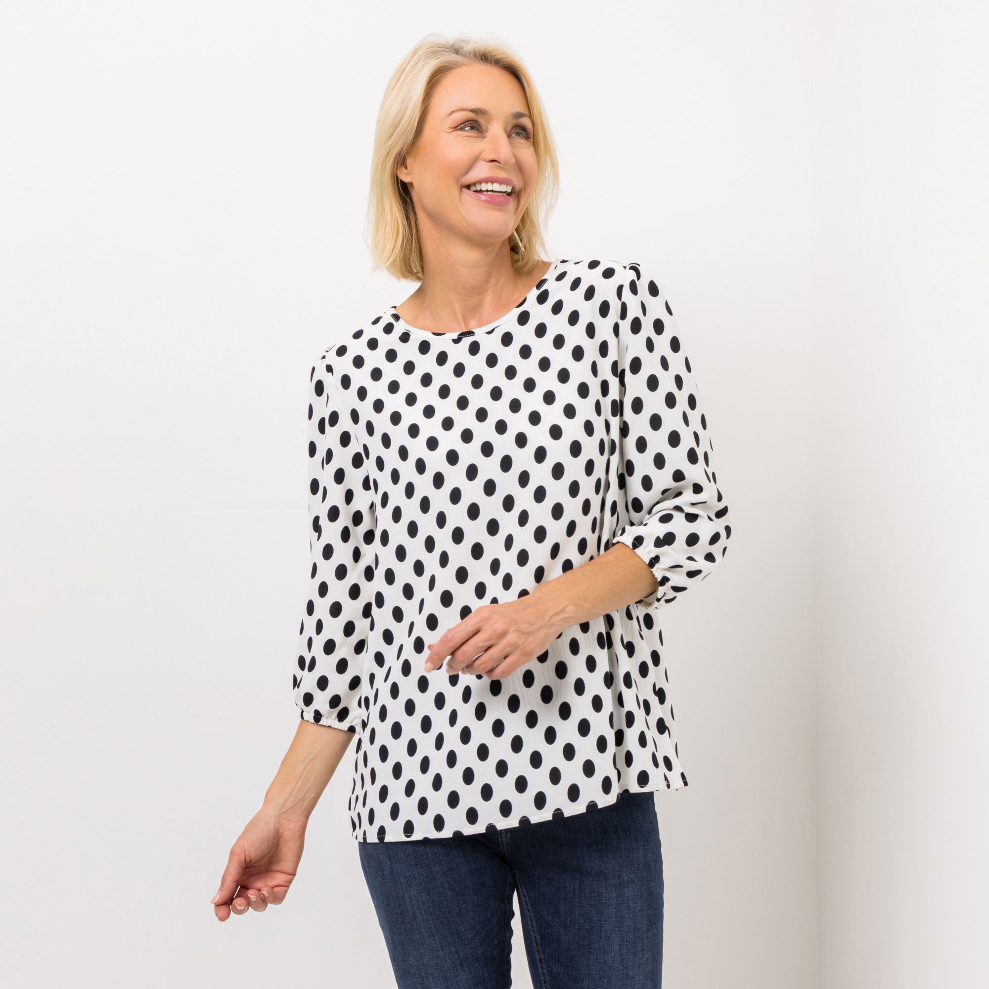 KIM & CO. Bluse, 3/4-Arm Struktur-Popeline Rundhalsausschnitt figurumspielend