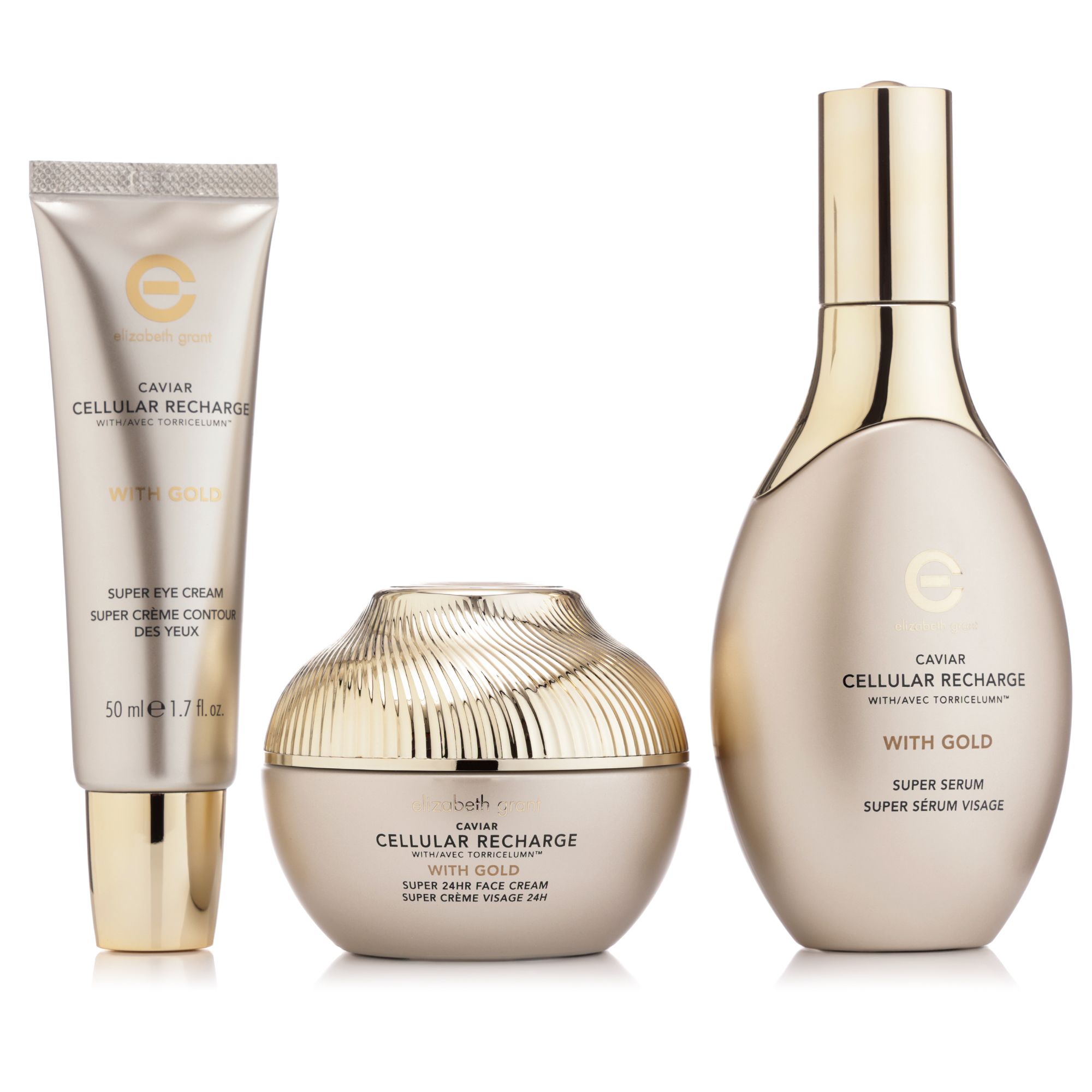 ELIZABETH GRANT Caviar mit Gold 24H Creme 100ml, Super Serum 100ml, Augencreme 50ml