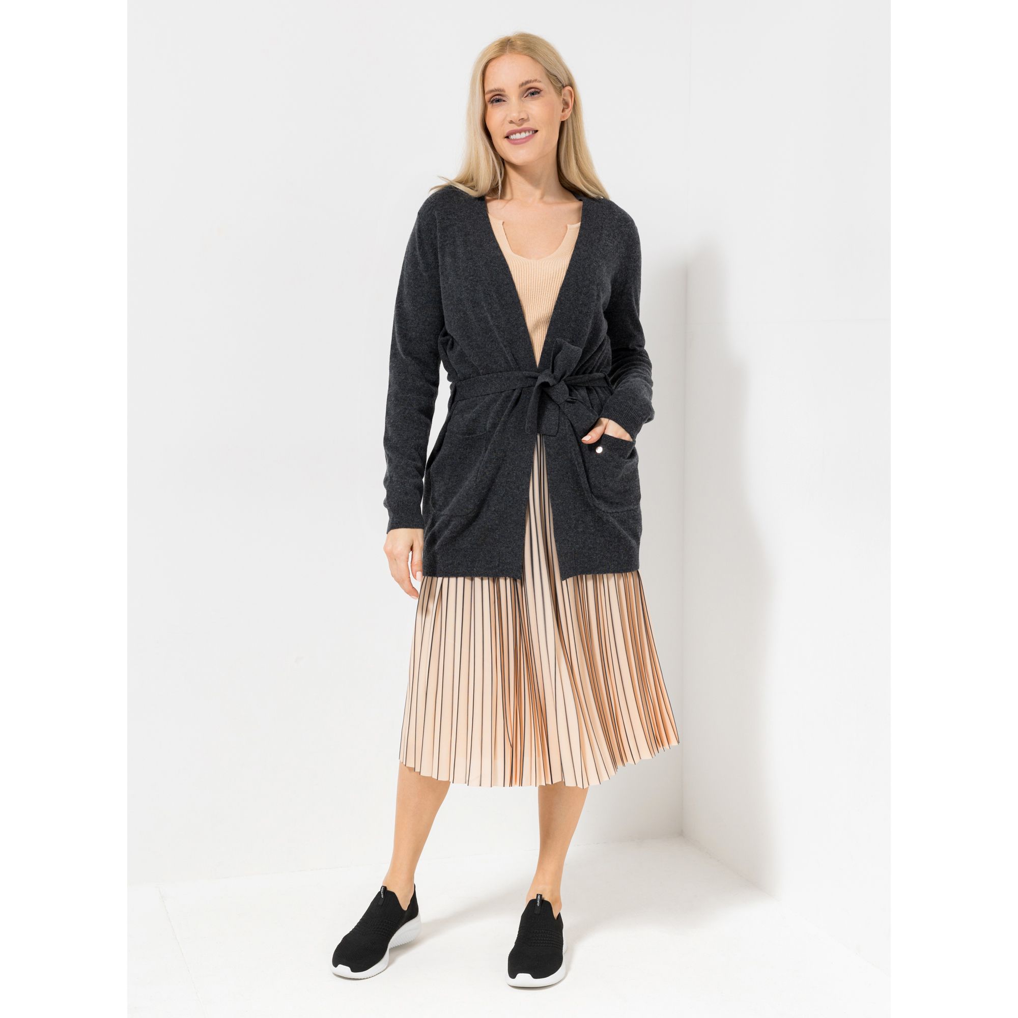 EVA LUTZ Longcardigan, 1/1-Arm Bindegürtel aufgesetzte Taschen figurumspielend