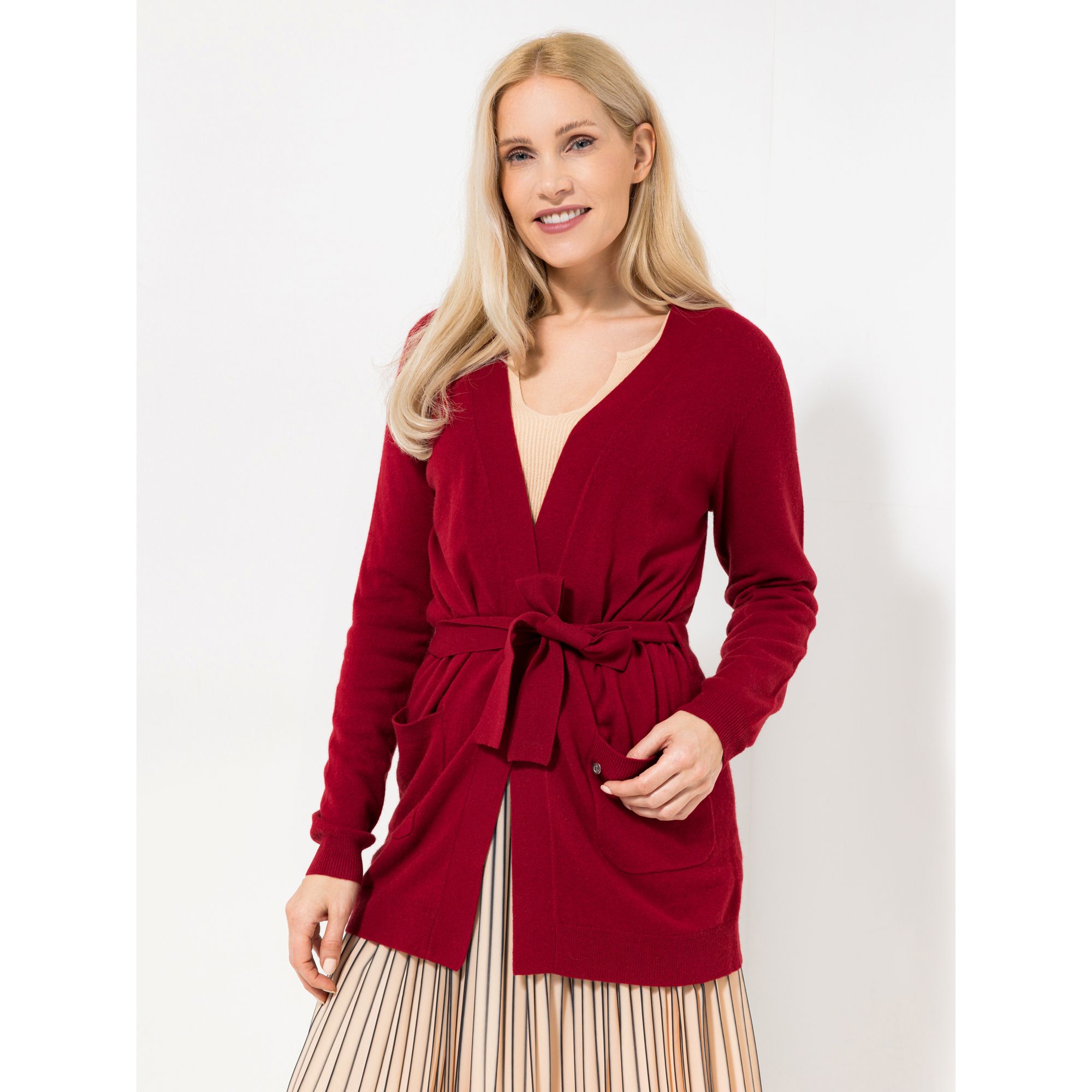 EVA LUTZ Longcardigan, 1/1-Arm Bindegürtel aufgesetzte Taschen figurumspielend