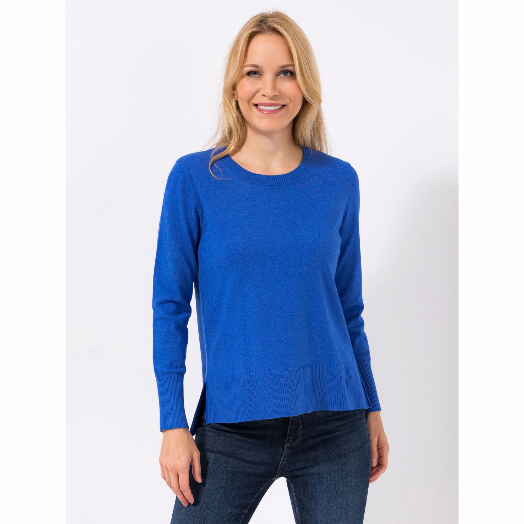 ANNI FOR FRIENDS Pullover, 1/1-Arm Rundhalsausschnitt lange Seitenschlitze leger weit