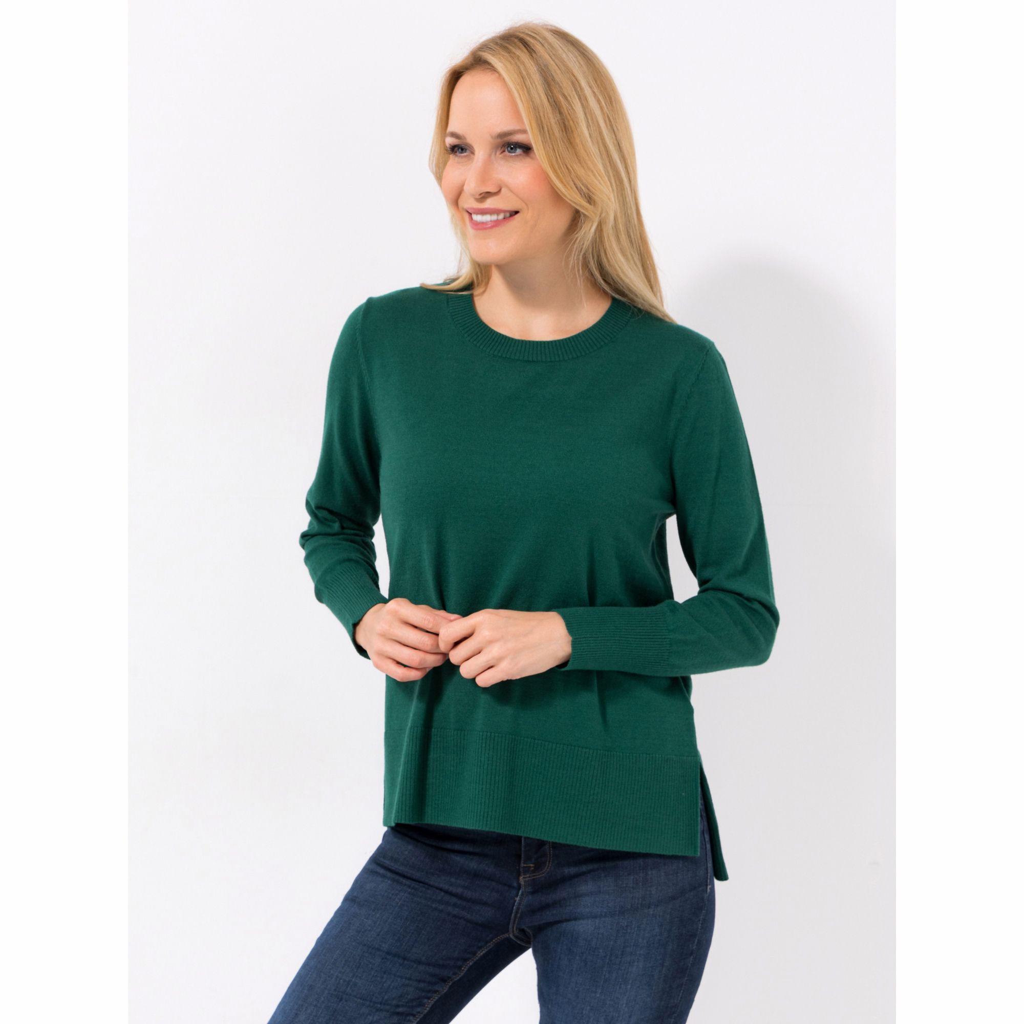 ANNI FOR FRIENDS Pullover, 1/1-Arm Rundhalsausschnitt lange Seitenschlitze leger weit