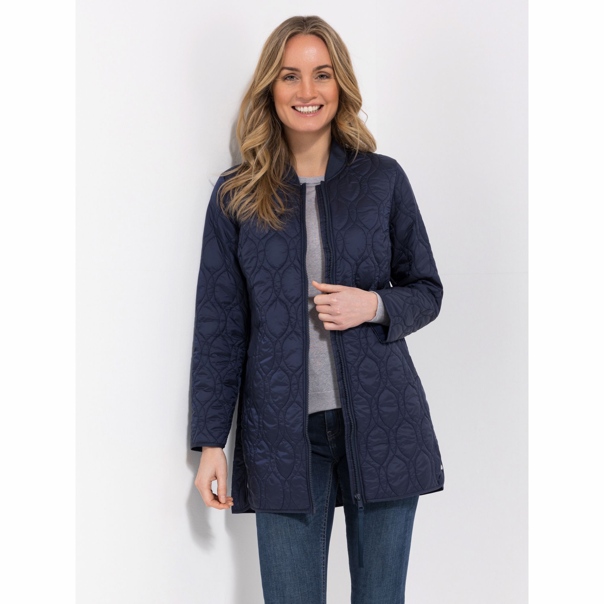 EVA LUTZ Jacke, lange Form Stehkragen Ziersteppung figurumspielend