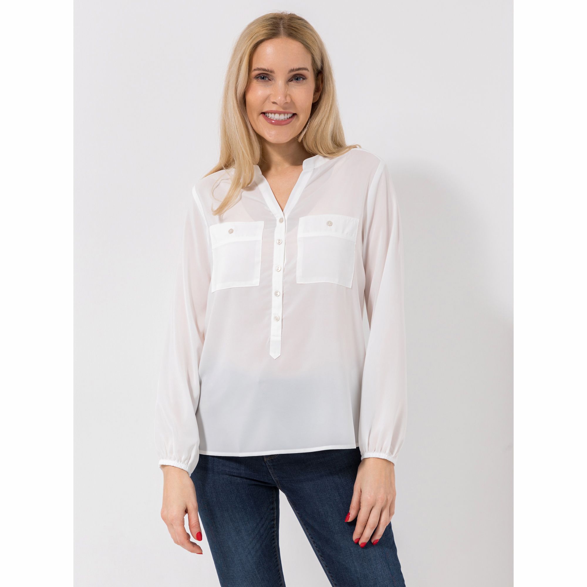 DINE 'N' DANCE Bluse, 1/1-Arm Serafino-Ausschnitt Brusttaschen leger weit