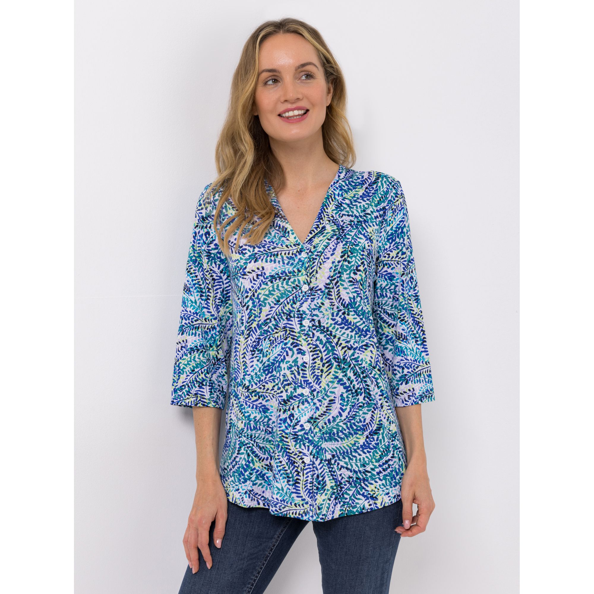 KIM & CO. Shirt, 3/4-Arm Brazil Knit Jersey Knopfleiste figurumspielend