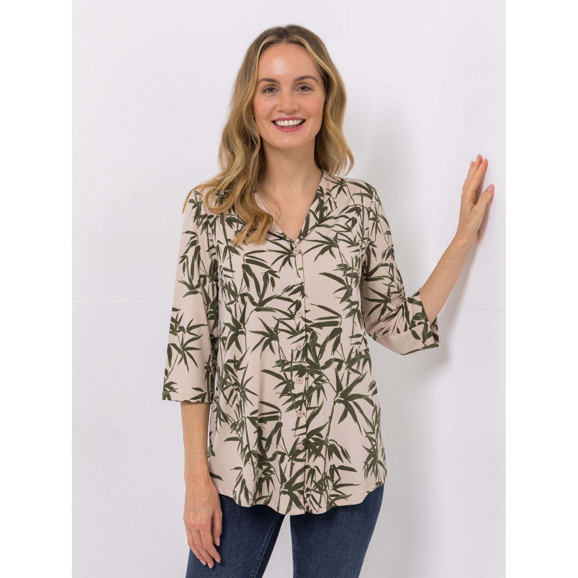 KIM & CO. Shirt, 3/4-Arm Brazil Knit Jersey Knopfleiste figurumspielend