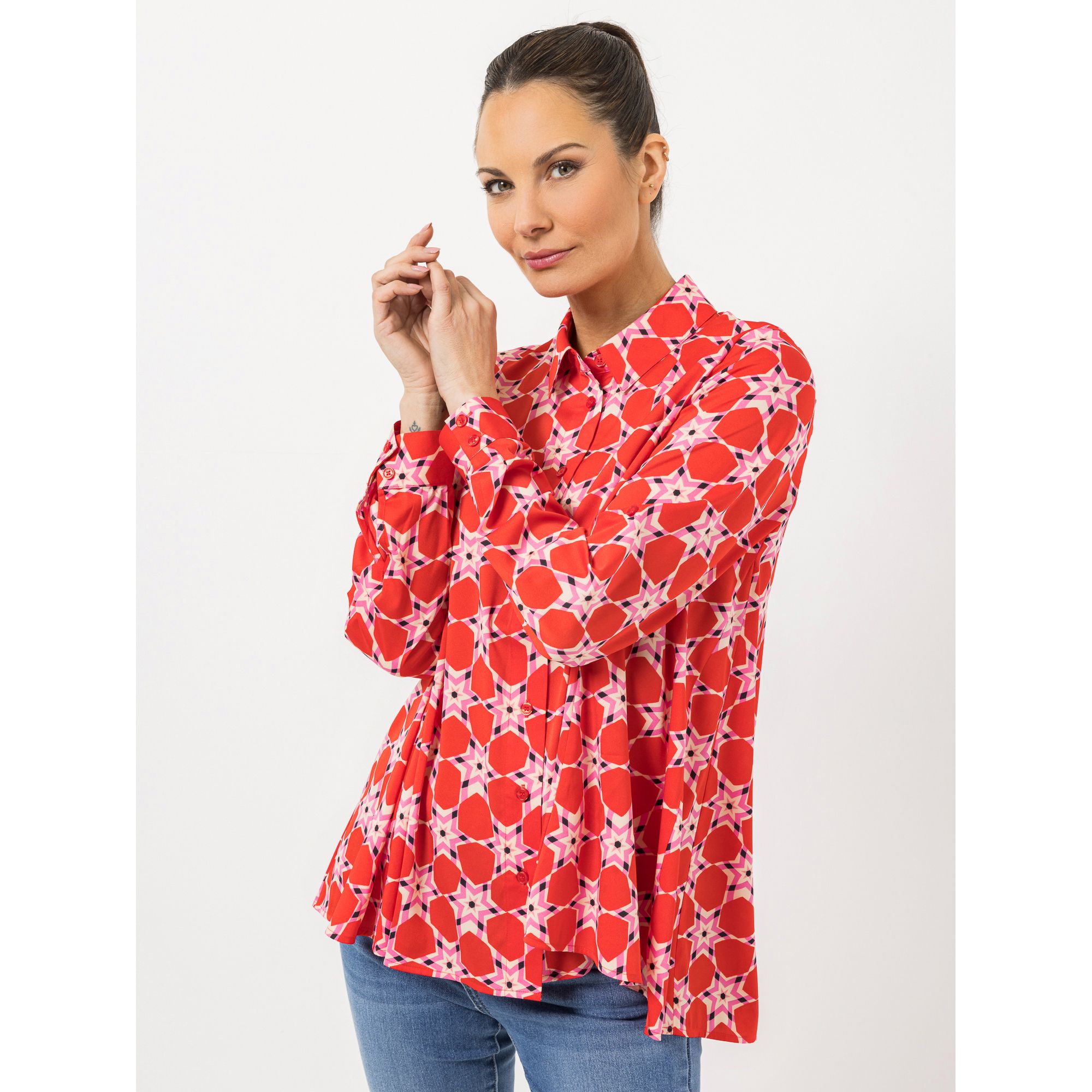 STEFFEN SCHRAUT Bluse Capri ausgestellter Saum Armriegel mit Knopf leger weit