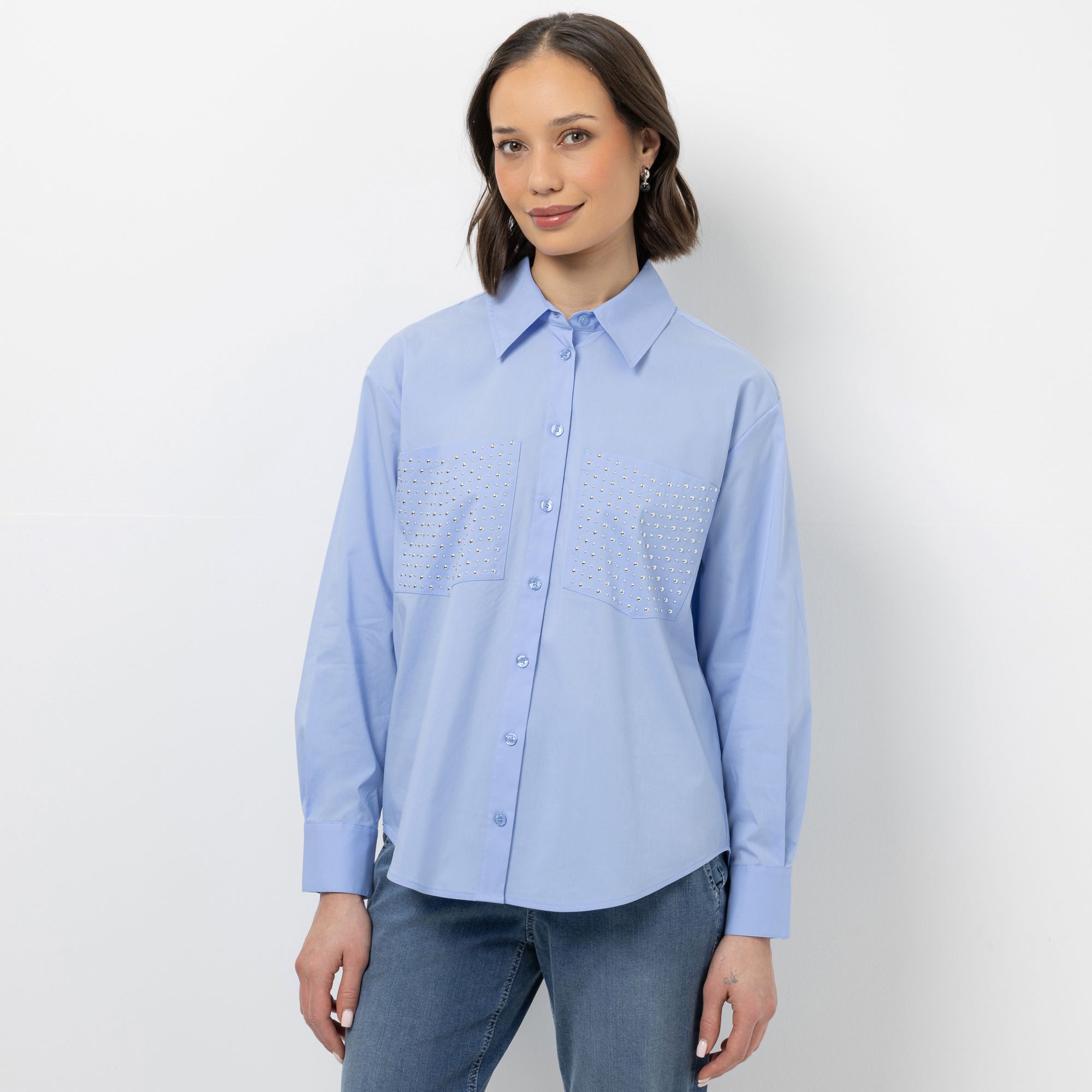 STEFFEN SCHRAUT Bluse, 1/1-Arm Hemdblusenkragen Ziernieten Oversize - leger weit