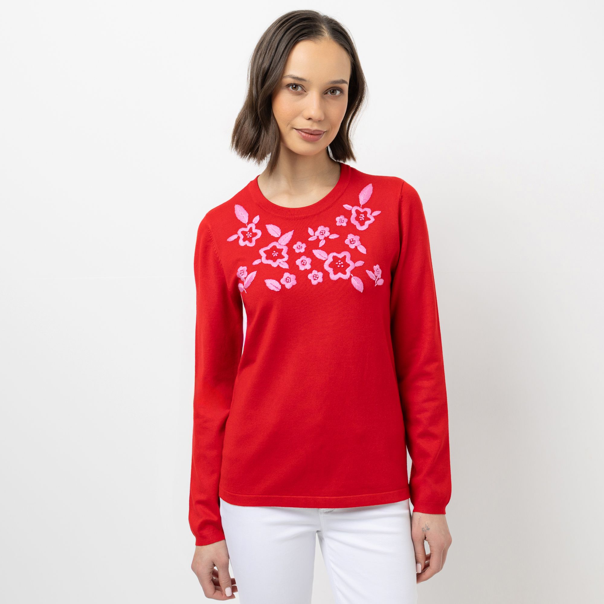 STEFFEN SCHRAUT Pullover, 1/1 Arm Rundhalsausschnitt Kontraststickerei figurumspielend