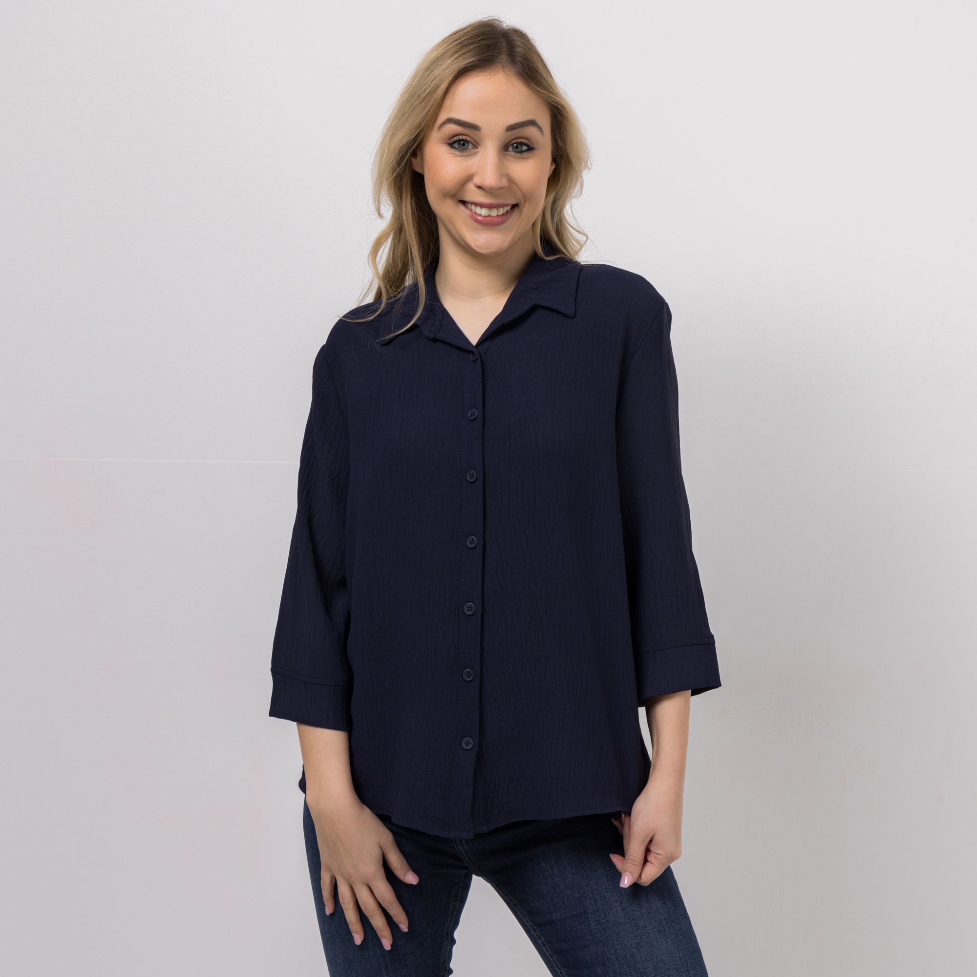 KIM & CO. Bluse, 3/4-Arm Struktur Popeline Knopfleiste figurumspielend