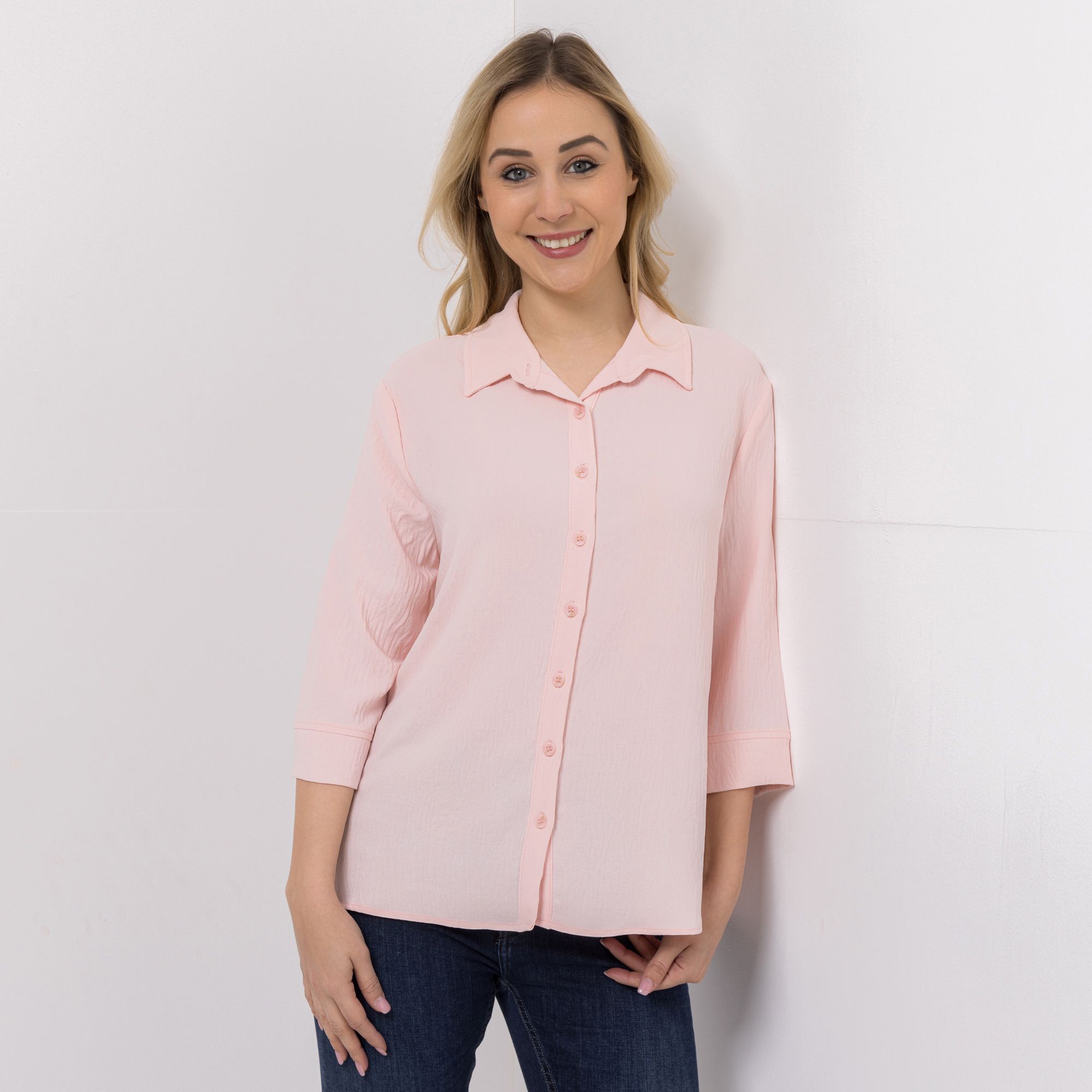 KIM & CO. Bluse, 3/4-Arm Struktur Popeline Knopfleiste figurumspielend
