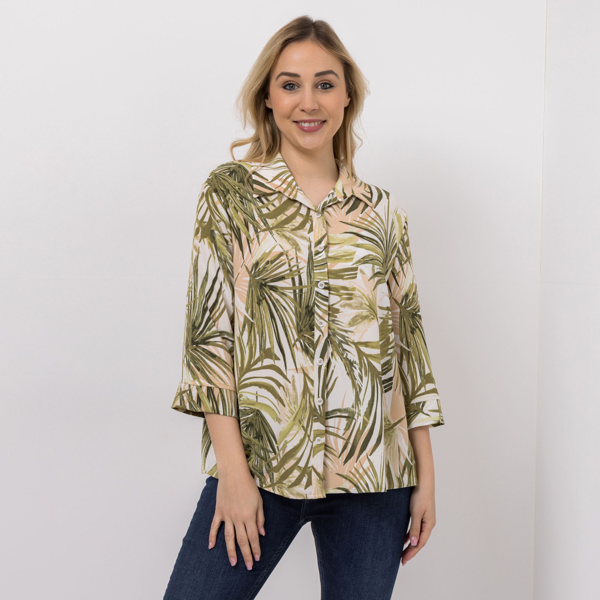 KIM & CO. Bluse, 3/4-Arm Struktur Popeline Knopfleiste figurumspielend