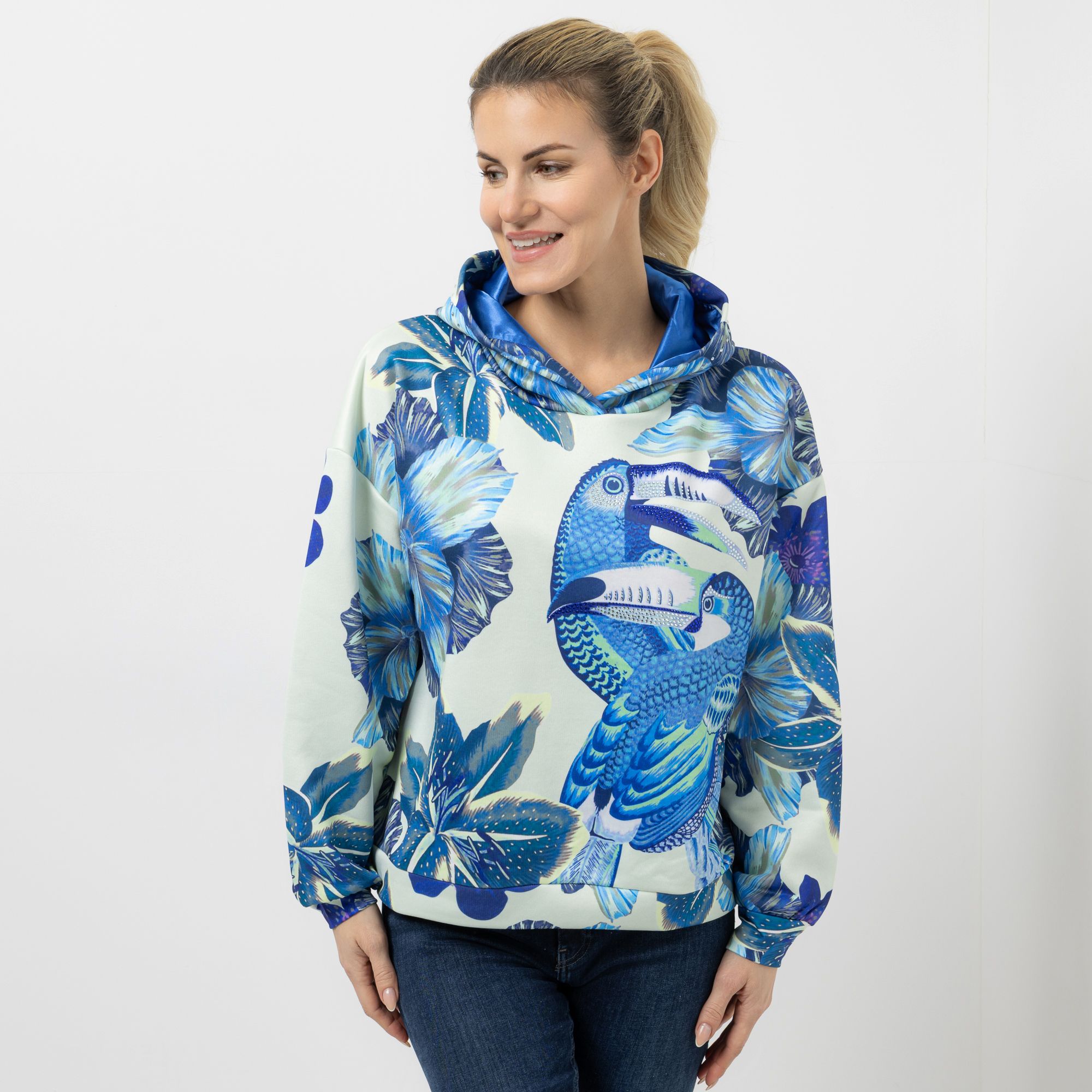 DINE 'N' DANCE Sweatshirt mit Kapuze Strassdetails oversize