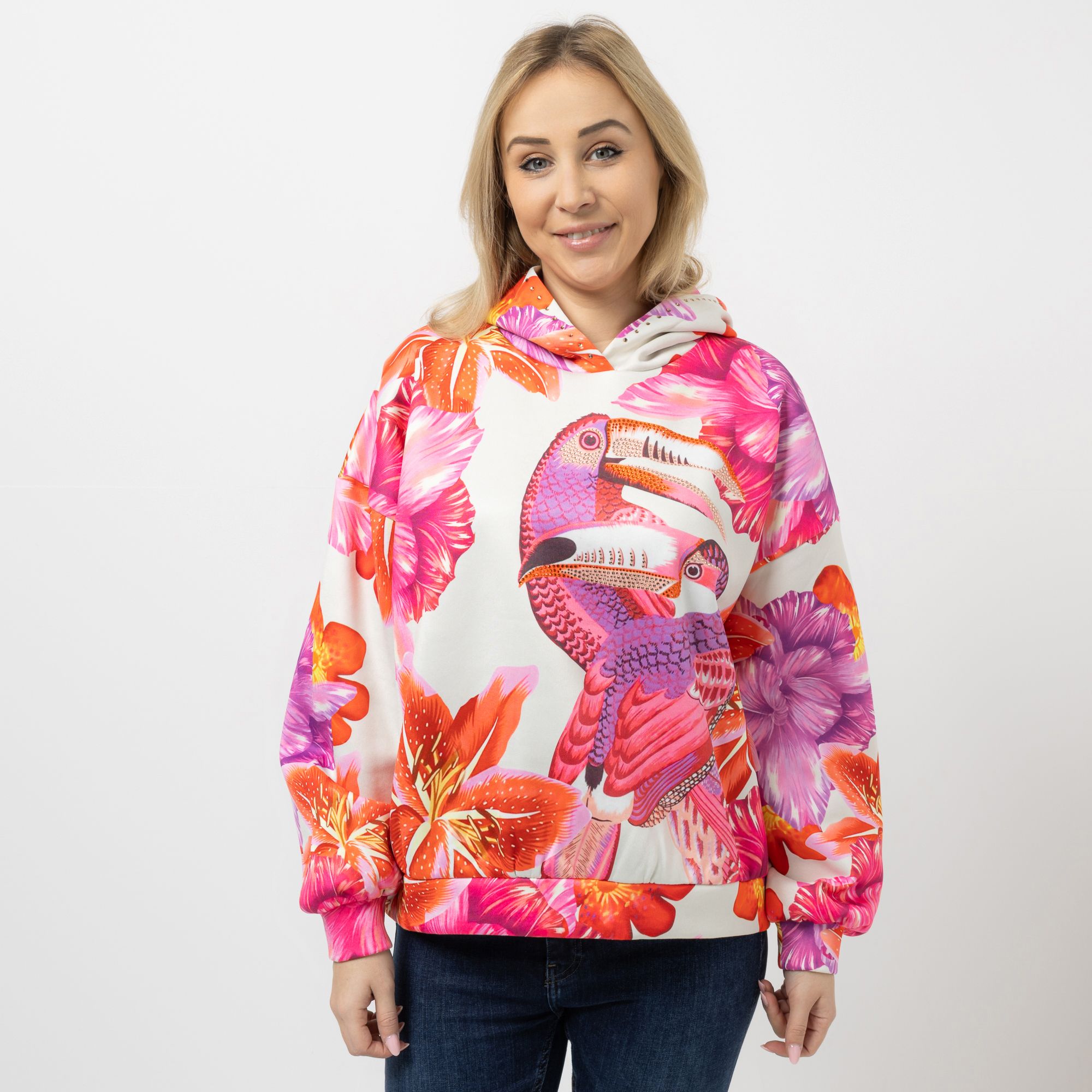 DINE 'N' DANCE Sweatshirt mit Kapuze Strassdetails oversize