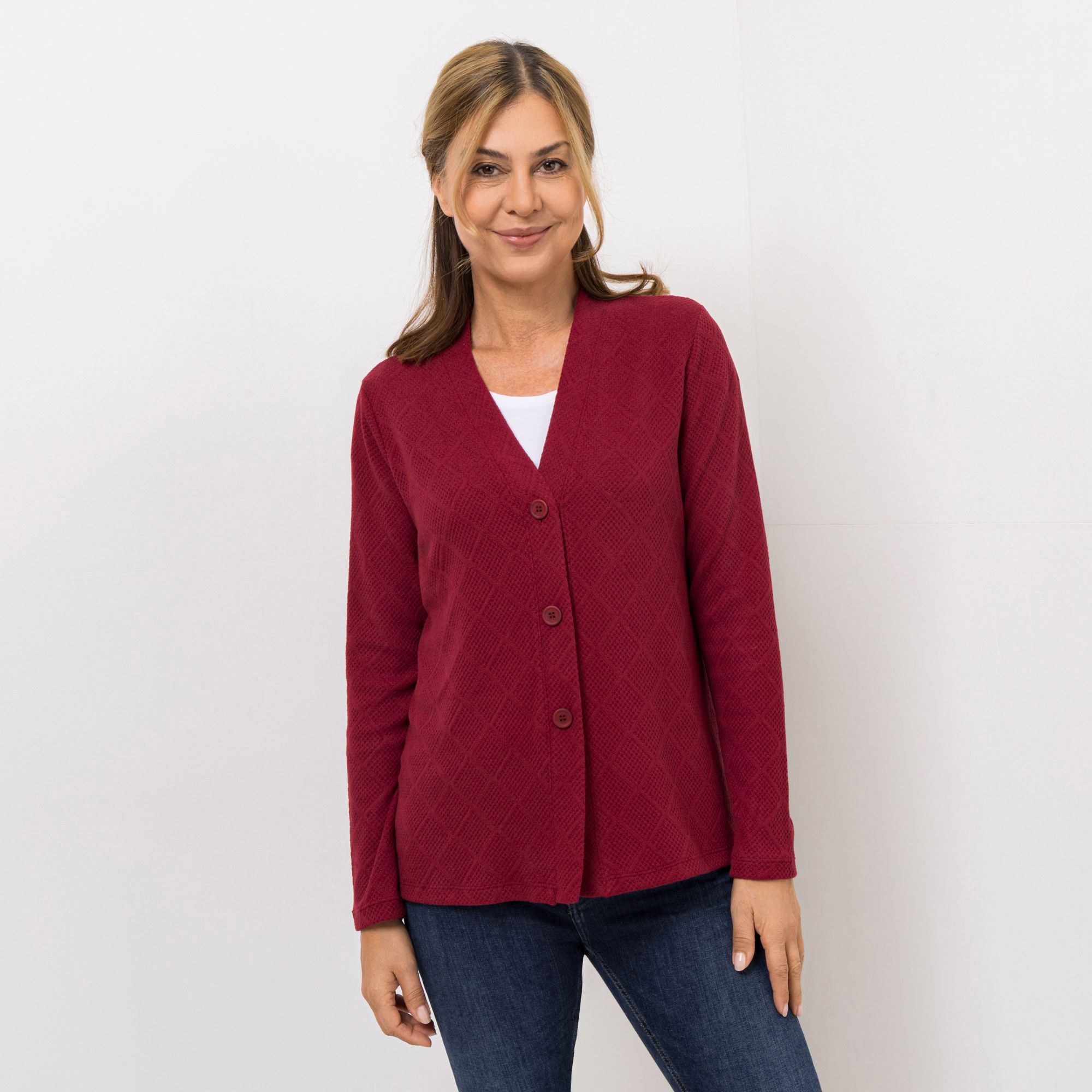 KIM & CO. Cardigan, Langarm Jaquard-Jersey Knopfleiste figurumspielend