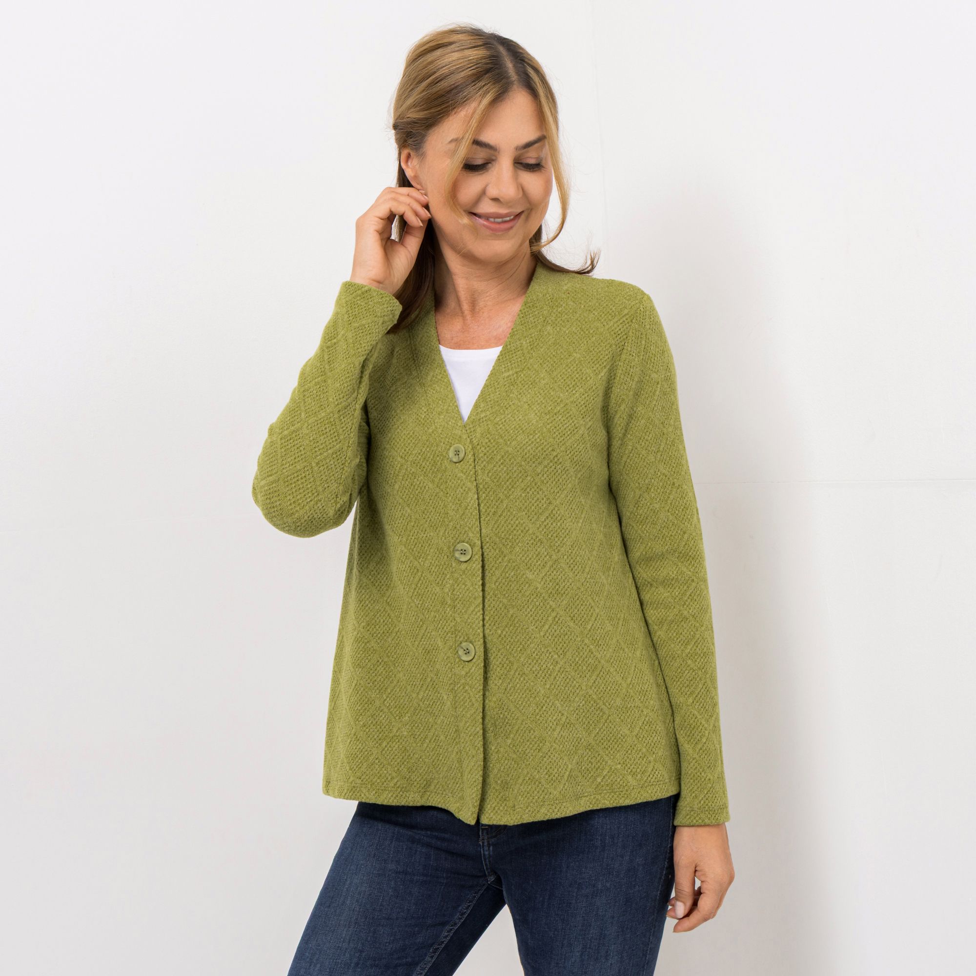 KIM & CO. Cardigan, Langarm Jaquard-Jersey Knopfleiste figurumspielend