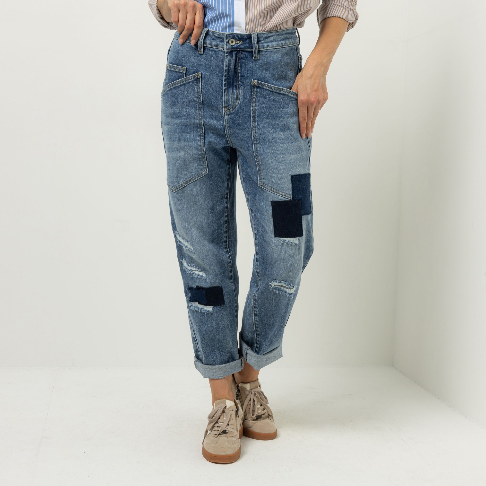 DINE 'N' DANCE Jeanshose knöchellang Patch-Details Boyfriend-Style