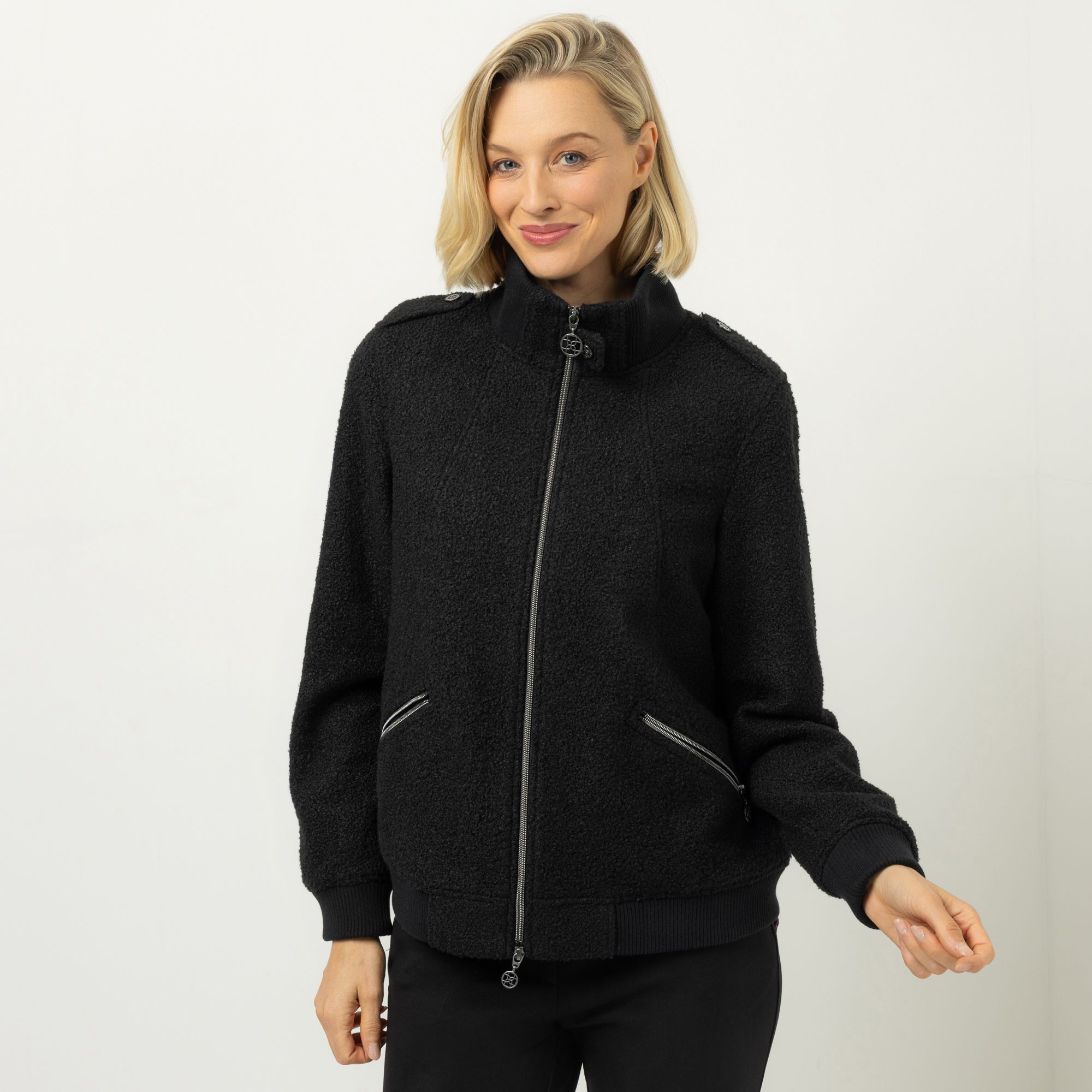 DAWID by Dawid Tomaszewski Jacke, Bouclé-Look Schulter-Riegel figurumspielend