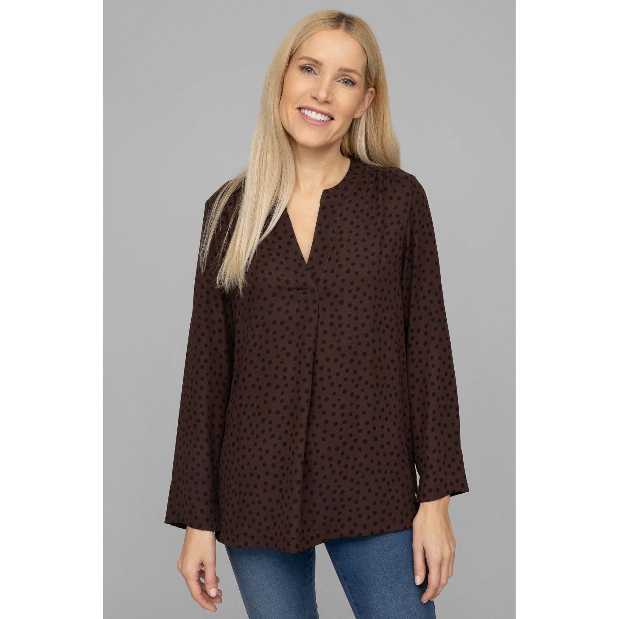 EVA LUTZ Longbluse, 1/1-Arm Raffung Logo-Plättchen leger weit